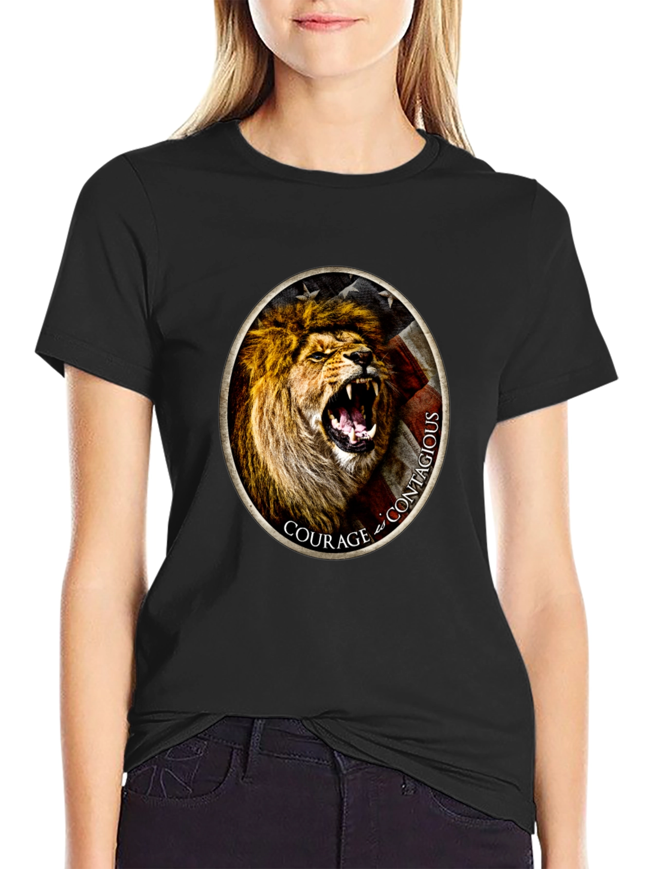 Courage Lion Graphic Tee - Black T-Shirt
