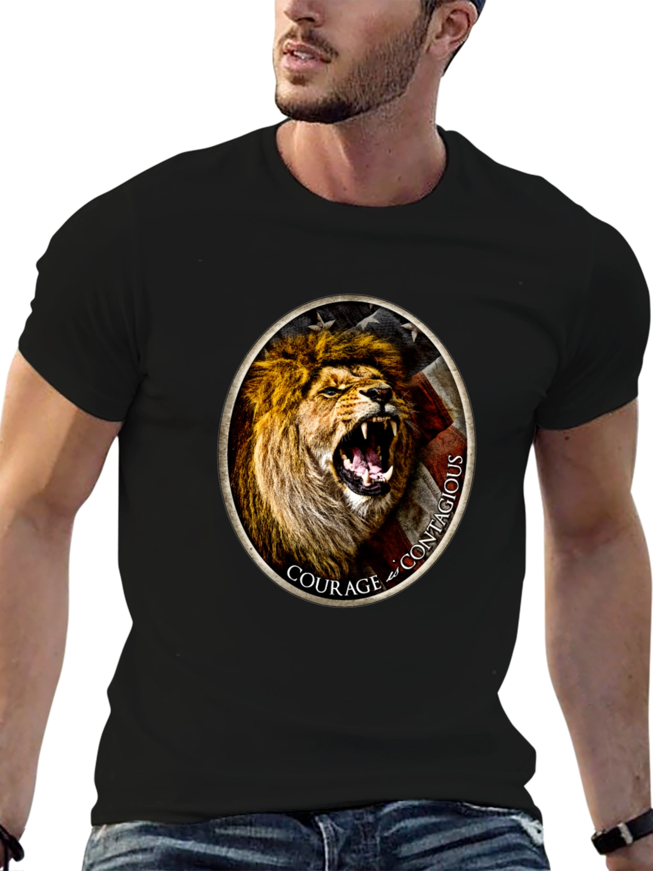 Courage Lion Graphic Tee - Black T-Shirt