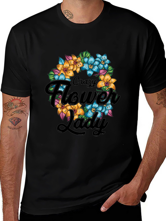 Crazy Flower Lady Graphic Tee - Floral Design T-Shirt