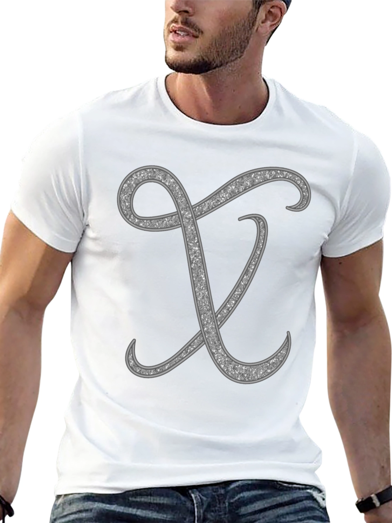 Stylish Black T-Shirt with Silver Letter Design