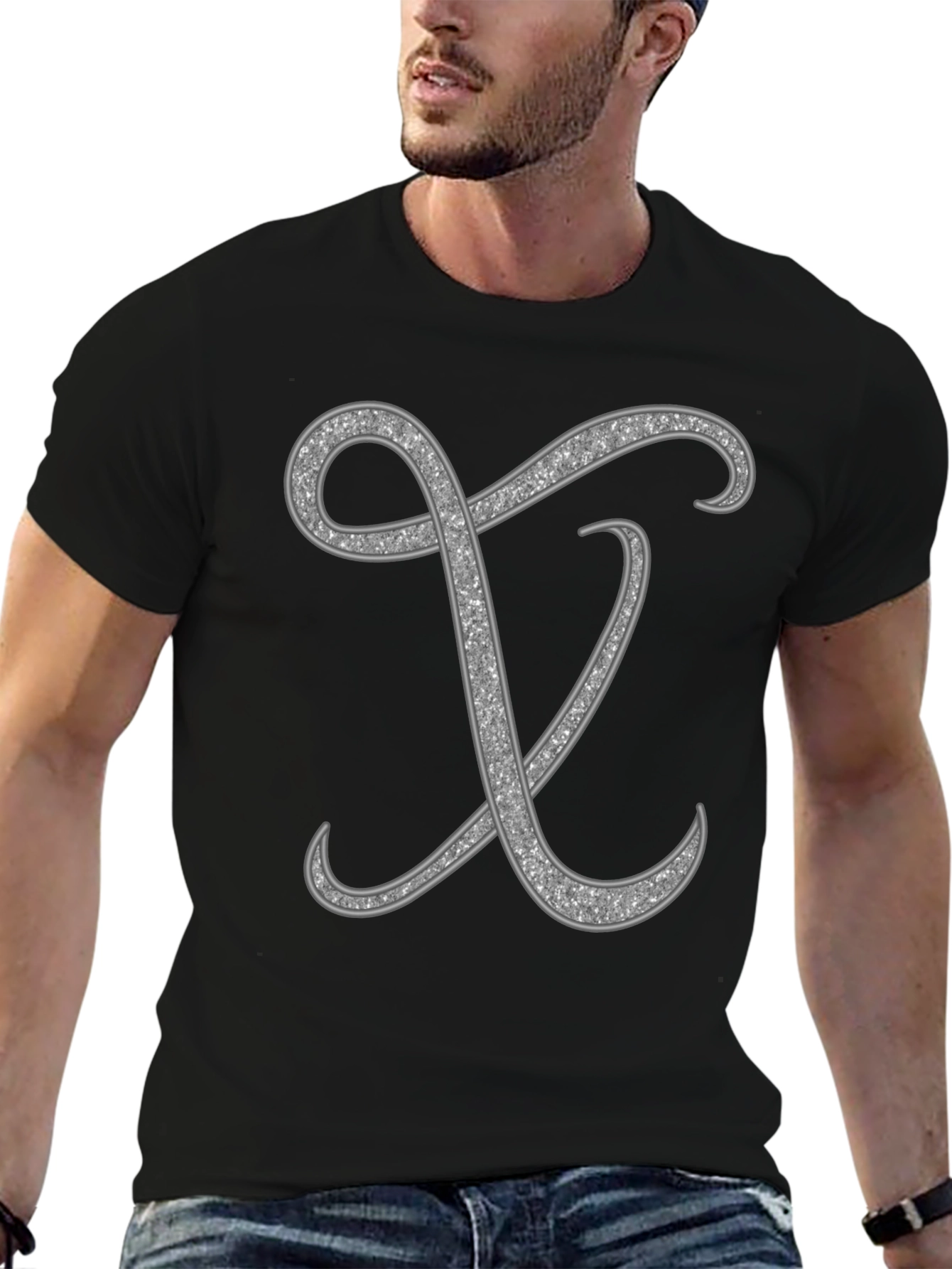 Stylish Black T-Shirt with Silver Letter Design