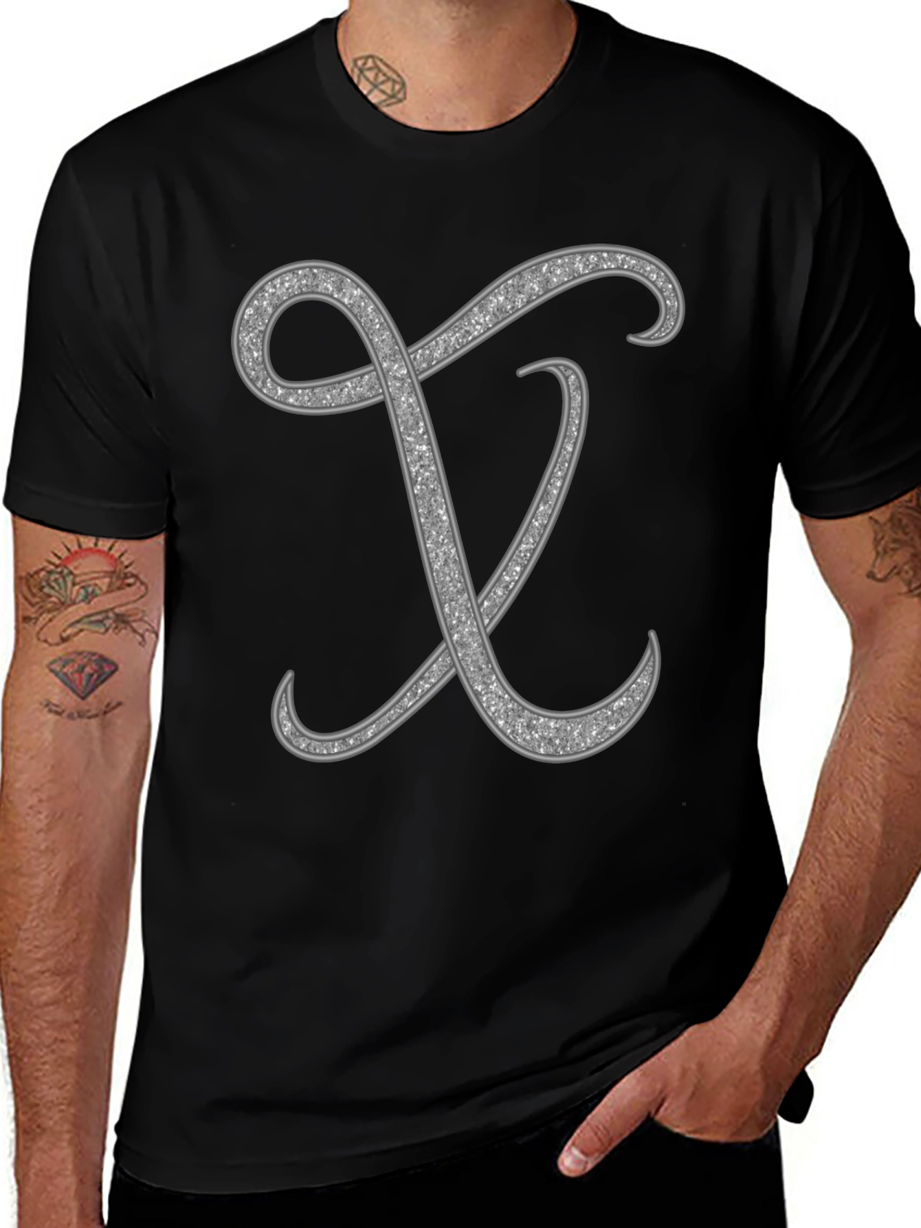 Stylish Black T-Shirt with Silver Letter Design