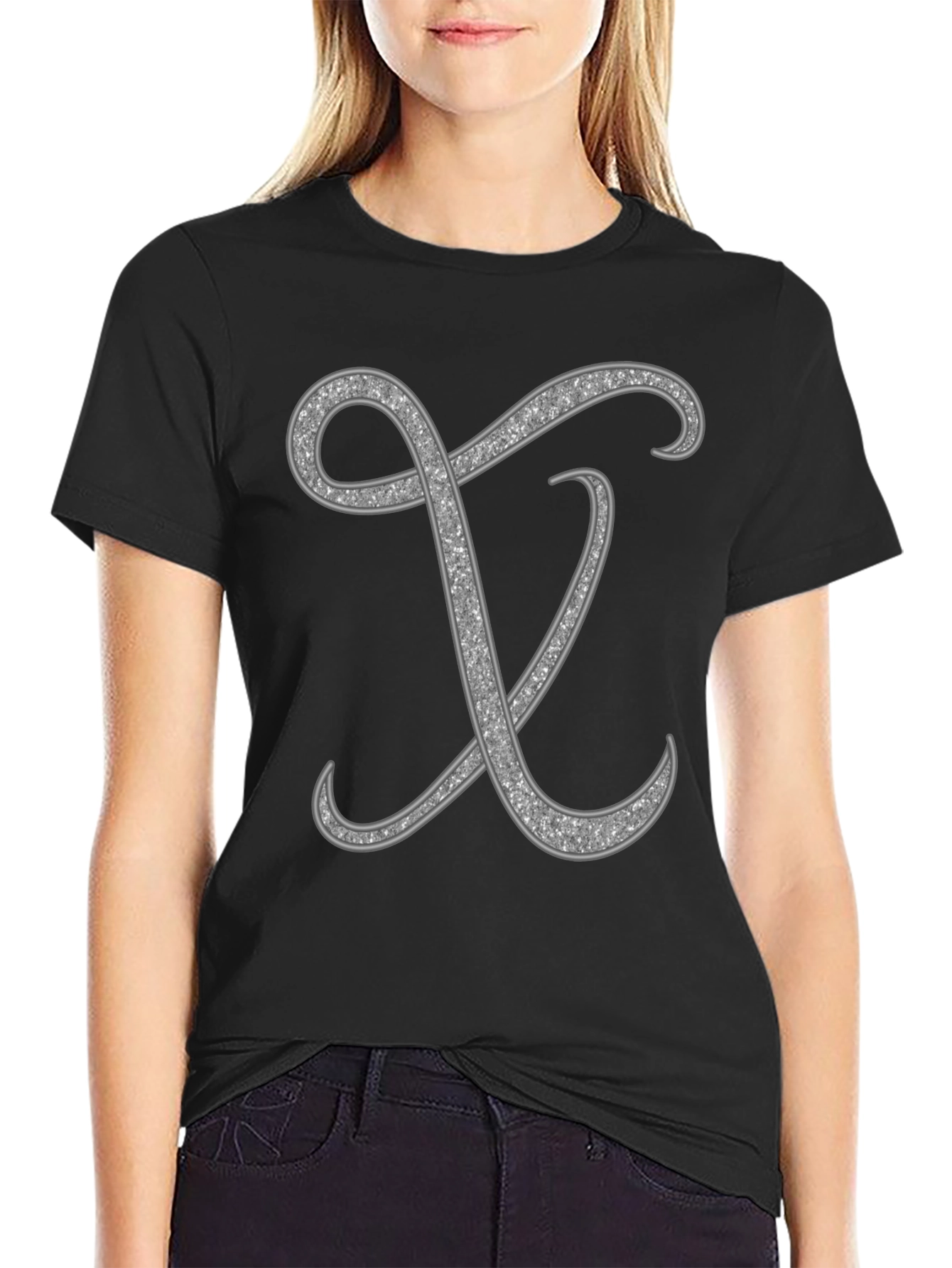 Stylish Black T-Shirt with Silver Letter Design