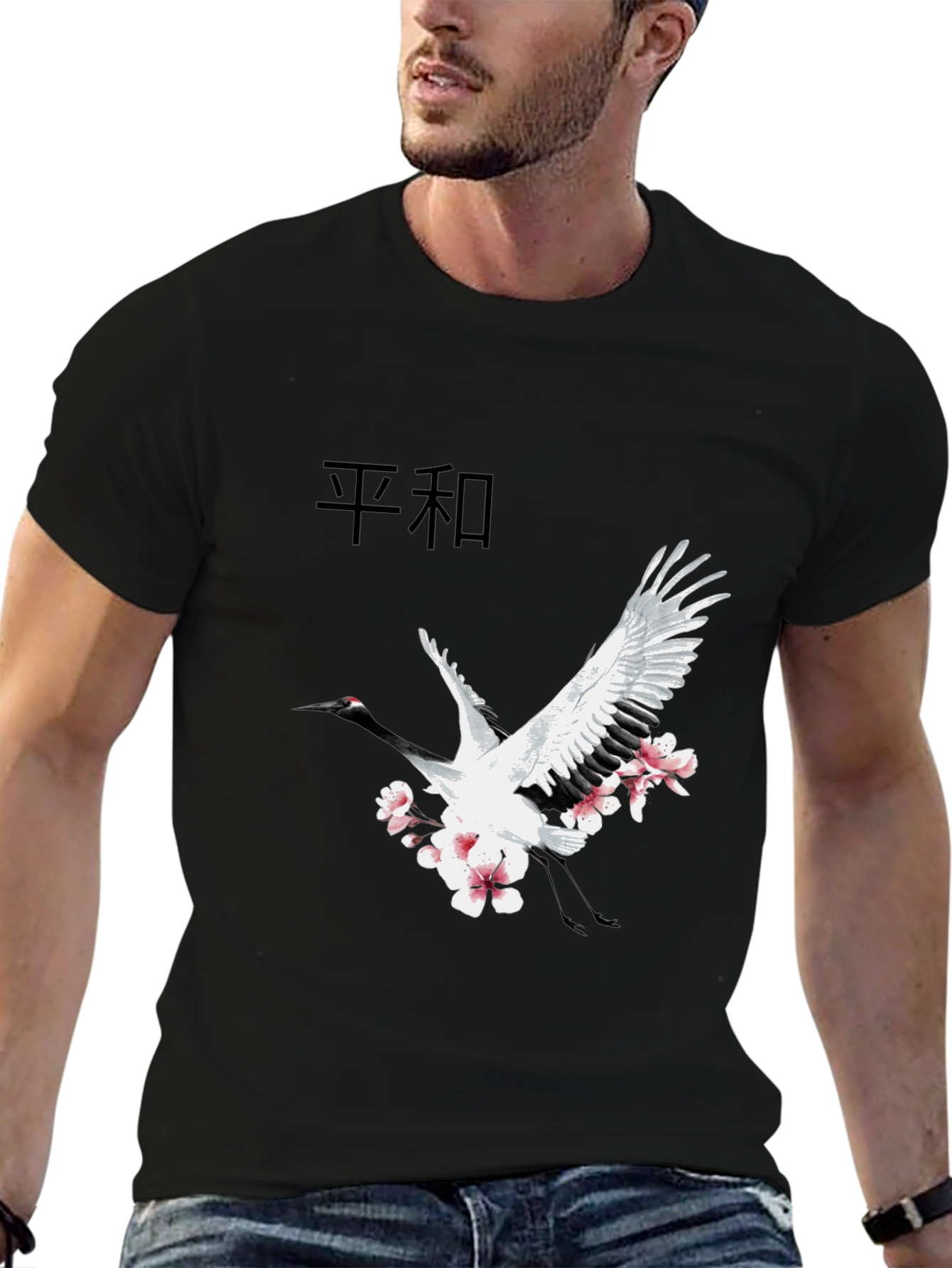 Crane & Blossom Graphic Tee - Black