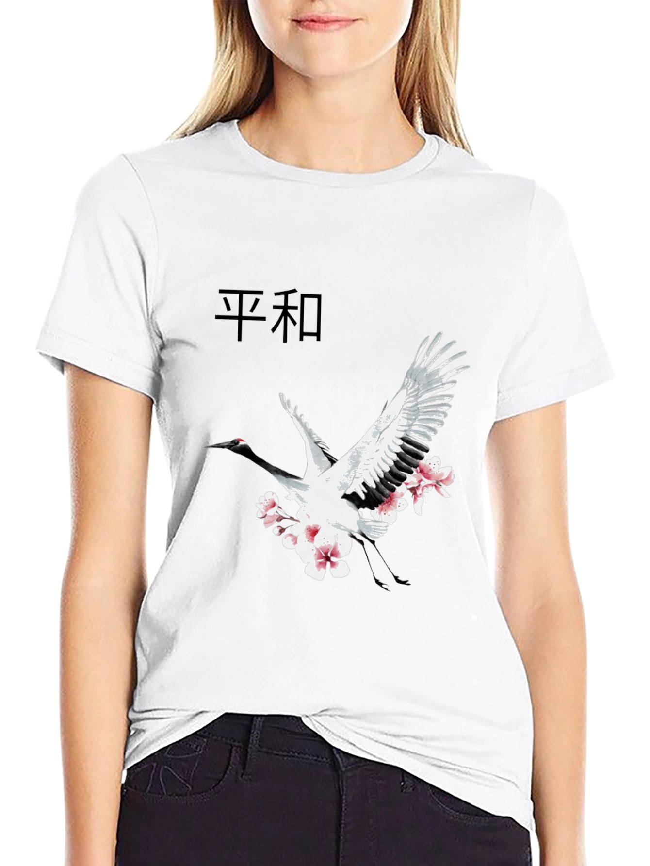 Crane & Blossom Graphic Tee - Black