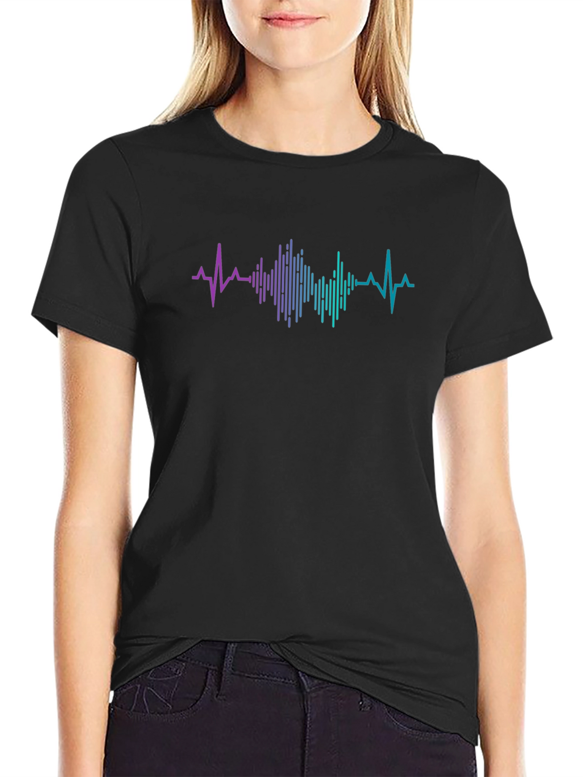 Heartbeat Rhythm Graphic Black T-Shirt