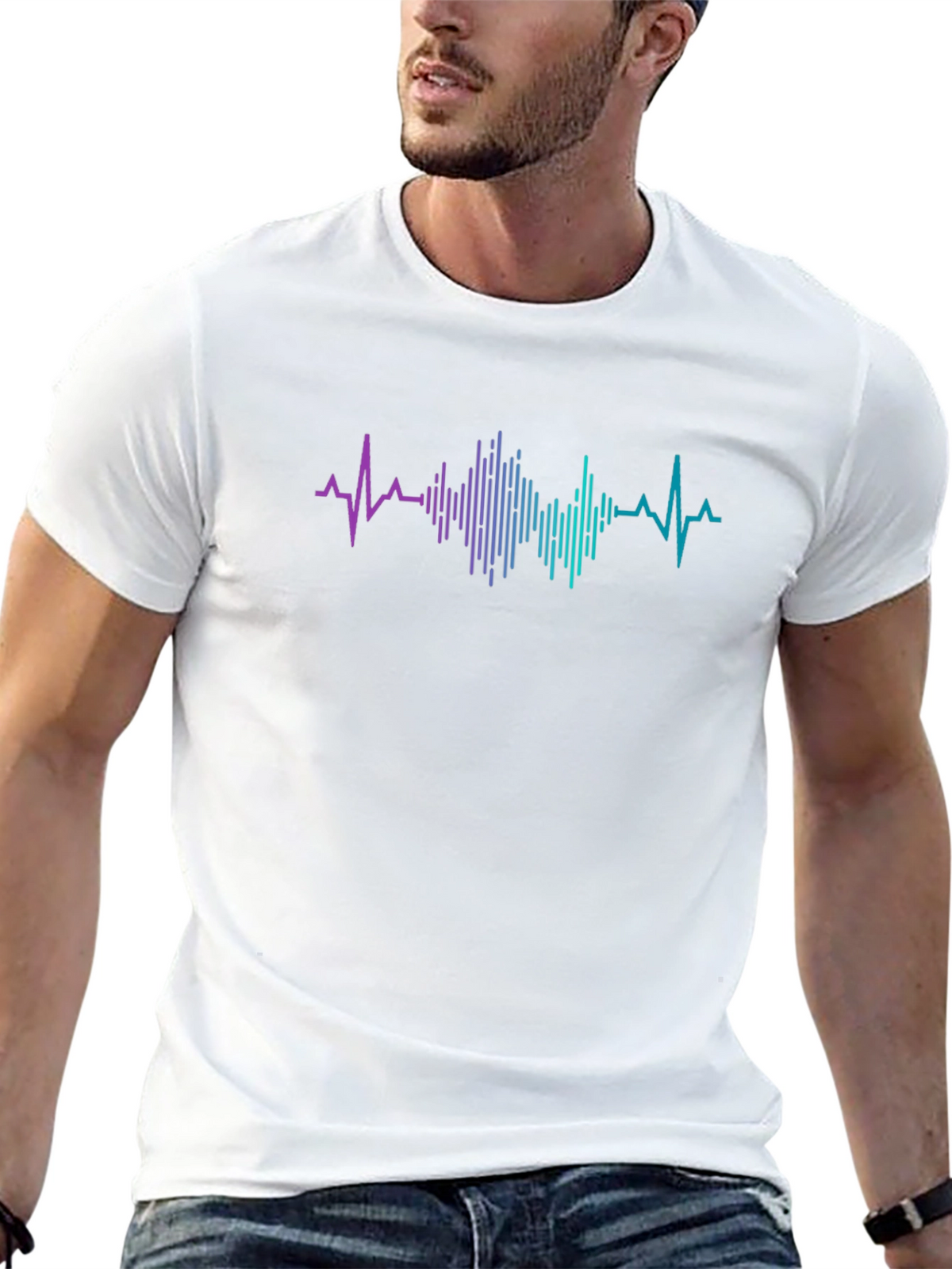 Heartbeat Rhythm Graphic Black T-Shirt