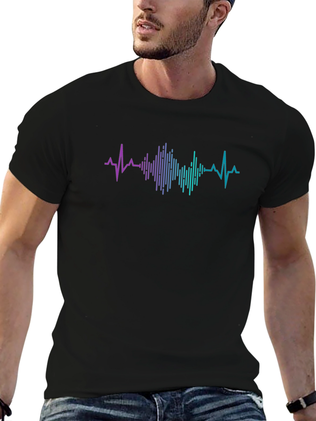 Heartbeat Rhythm Graphic Black T-Shirt