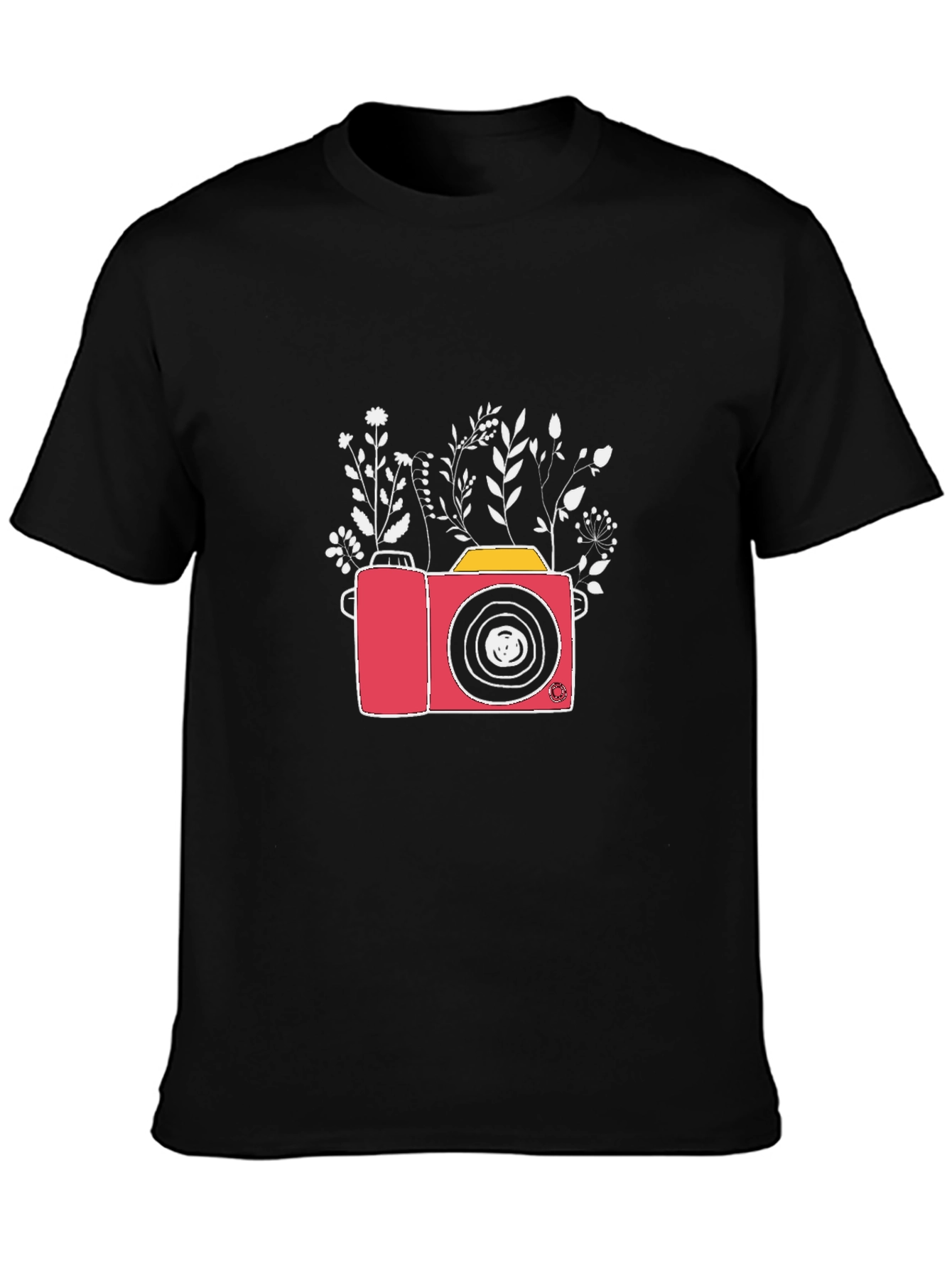 Floral Camera Graphic T-Shirt - Black