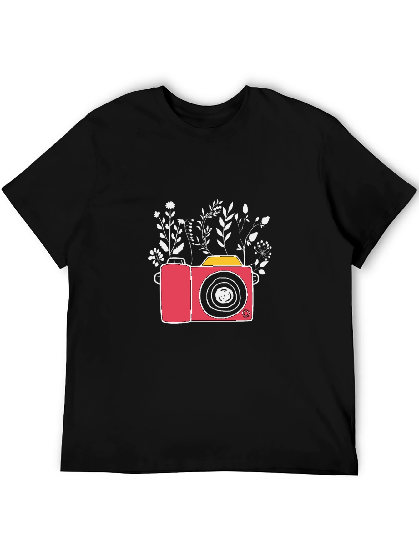 Floral Camera Graphic T-Shirt - Black
