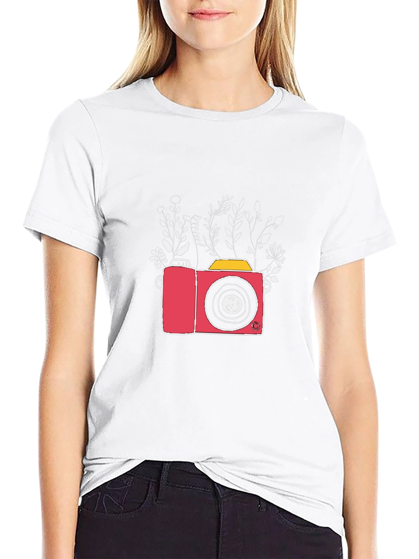 Floral Camera Graphic T-Shirt - Black