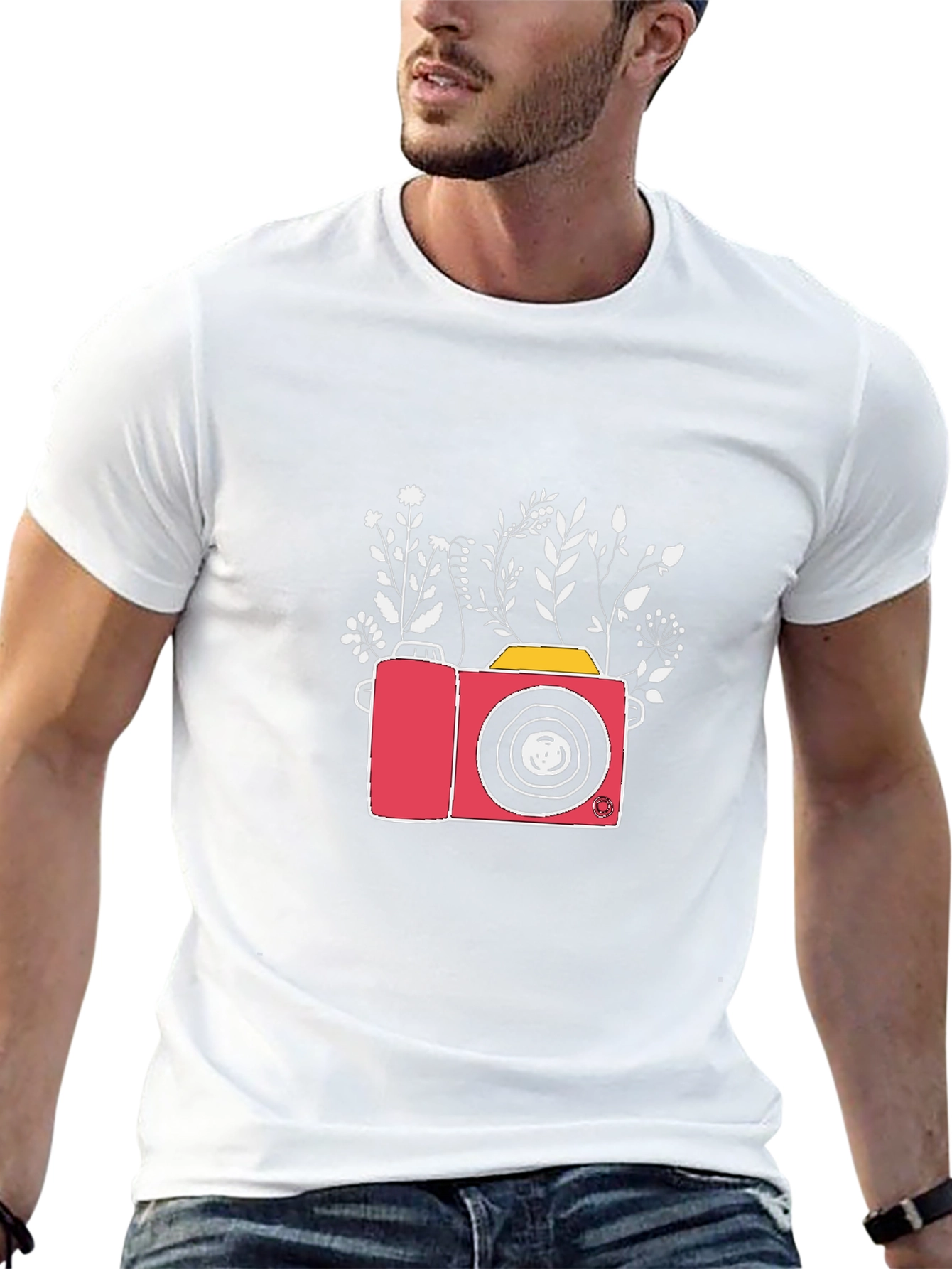 Floral Camera Graphic T-Shirt - Black