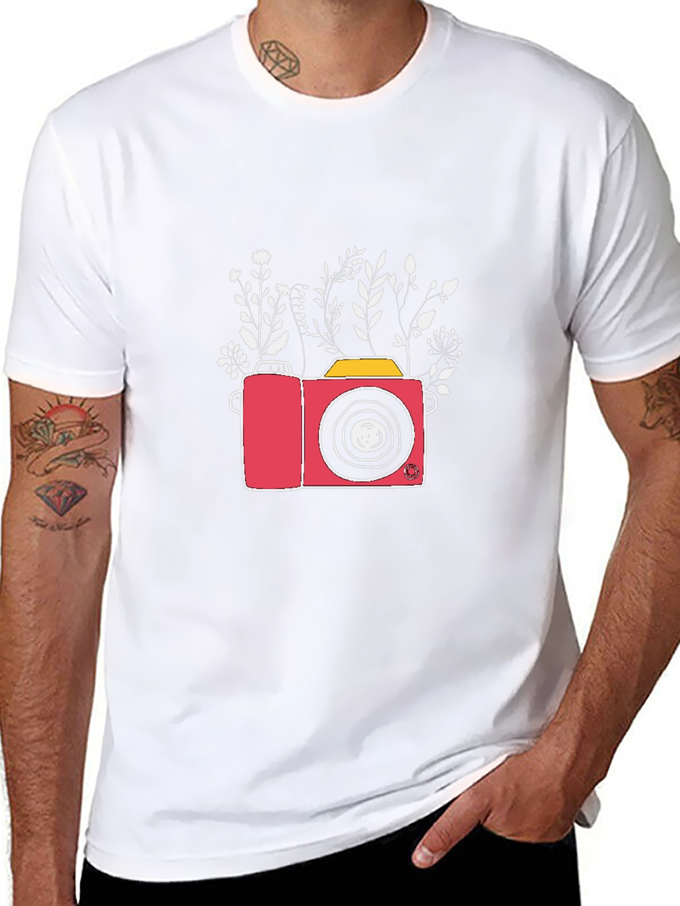 Floral Camera Graphic T-Shirt - Black