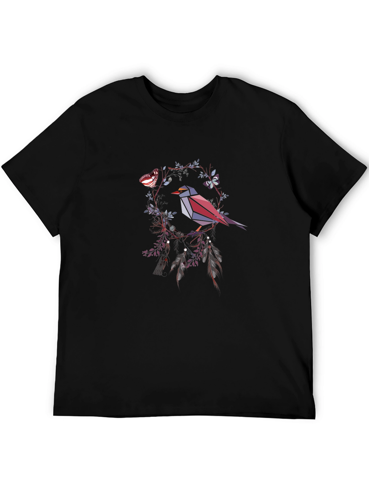 Geometric Bird & Butterfly Graphic T-Shirt