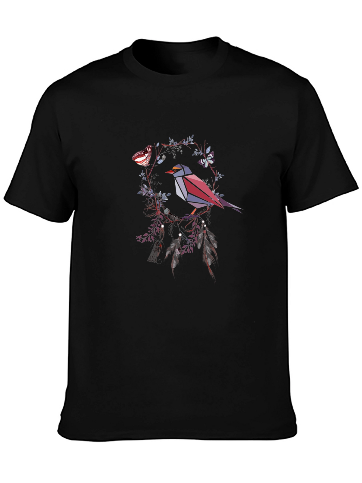Geometric Bird & Butterfly Graphic T-Shirt
