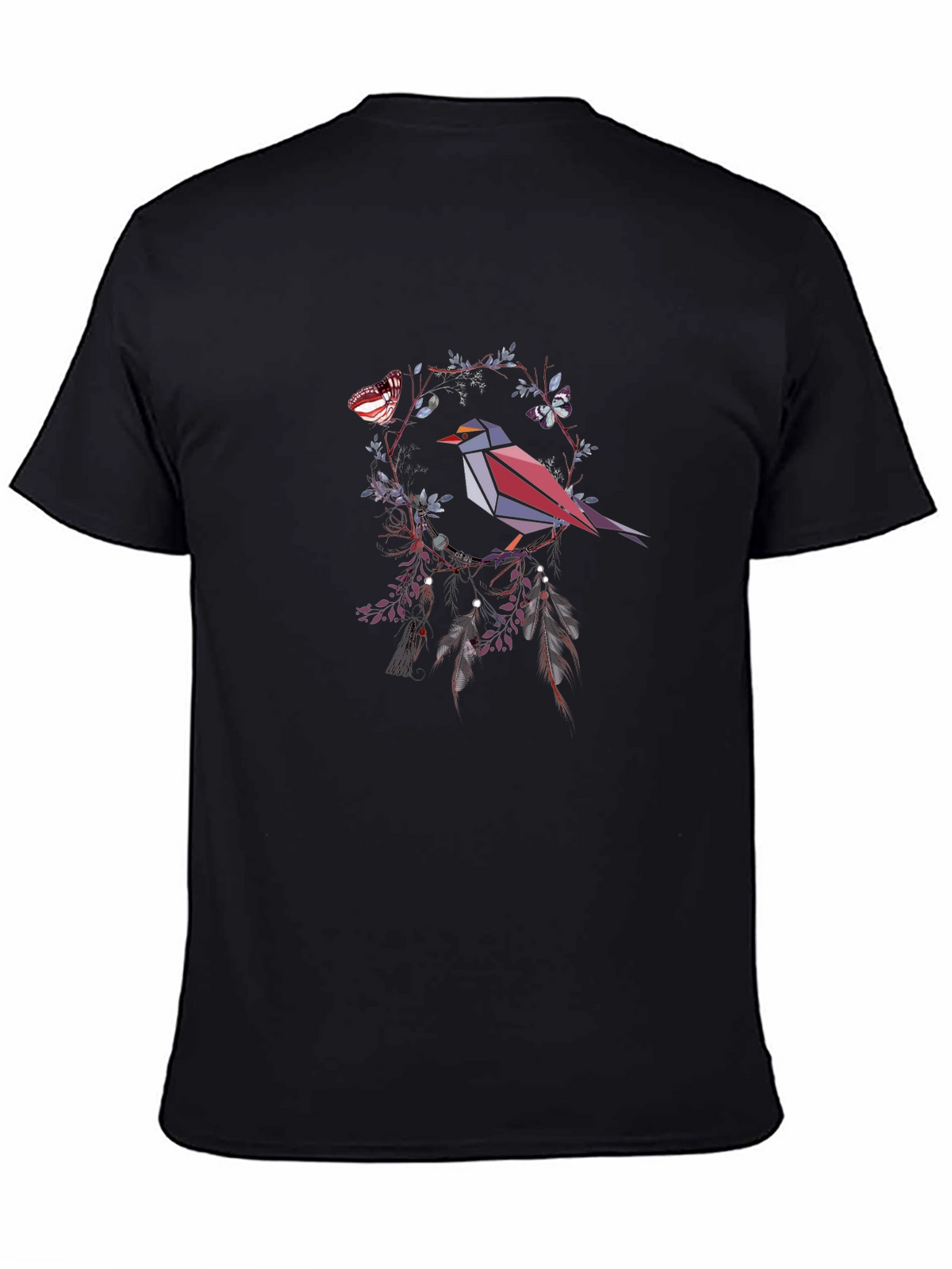 Geometric Bird & Butterfly Graphic T-Shirt