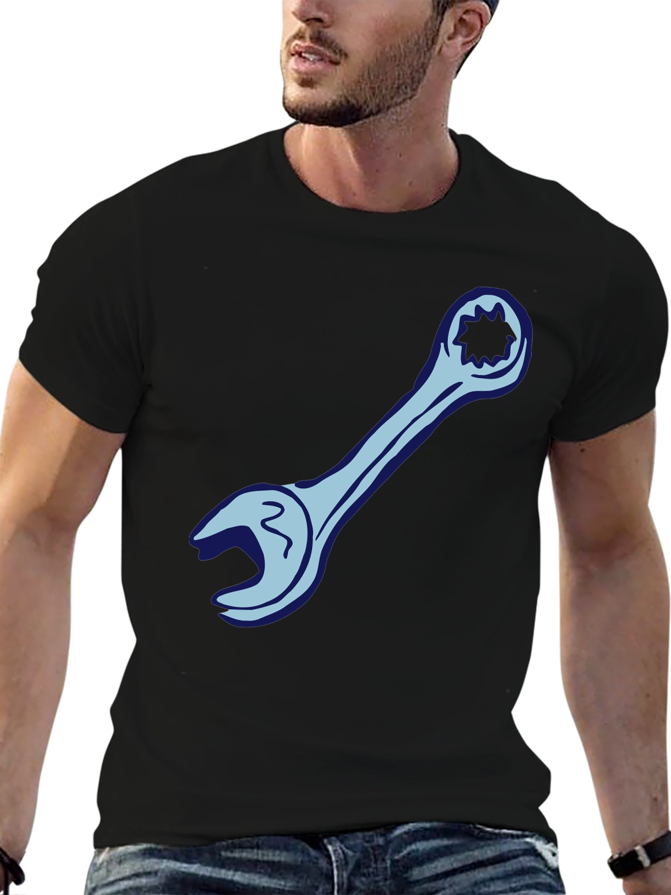 Wrench Graphic Tee - Black Cotton Mechanic Shirt