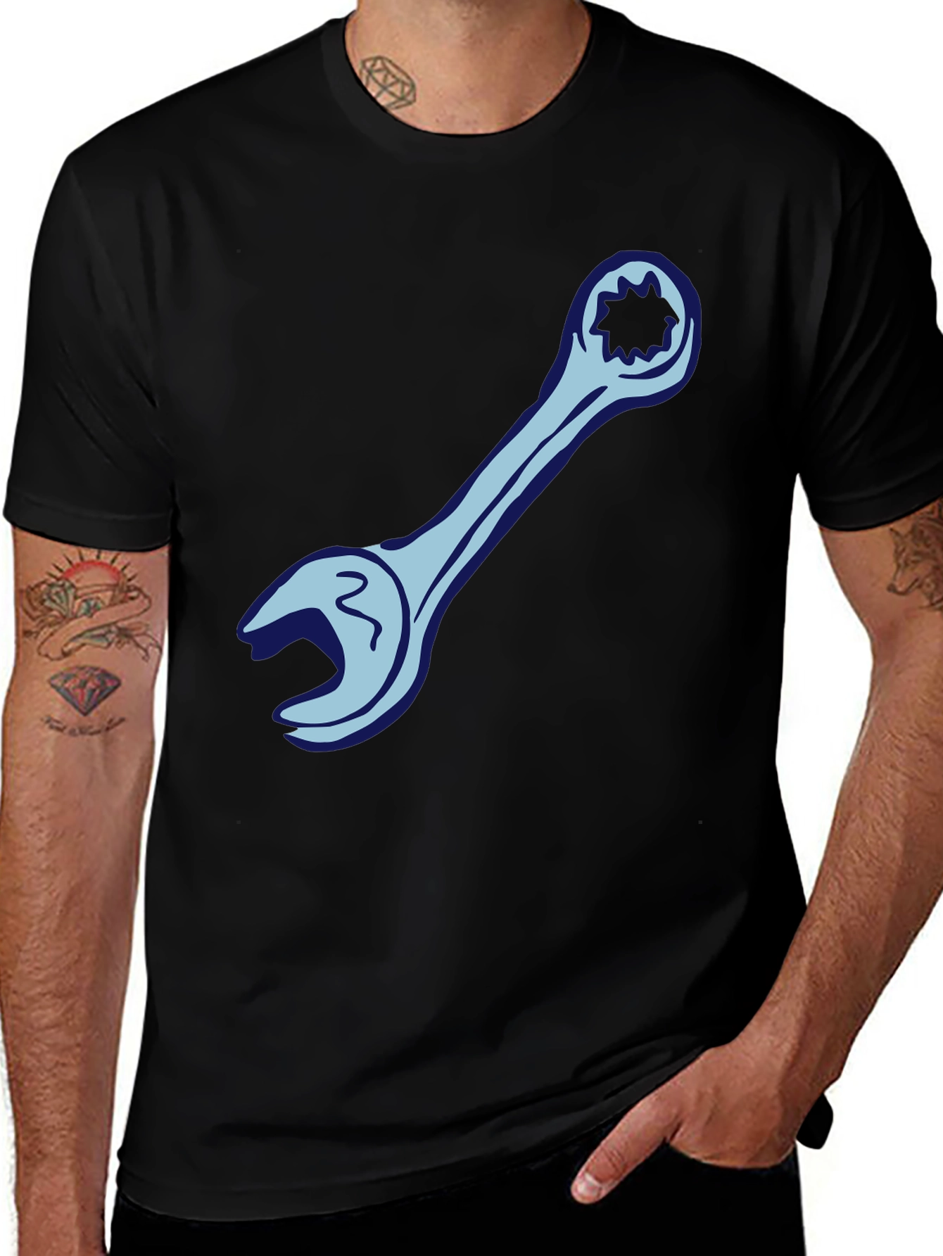 Wrench Graphic Tee - Black Cotton Mechanic Shirt