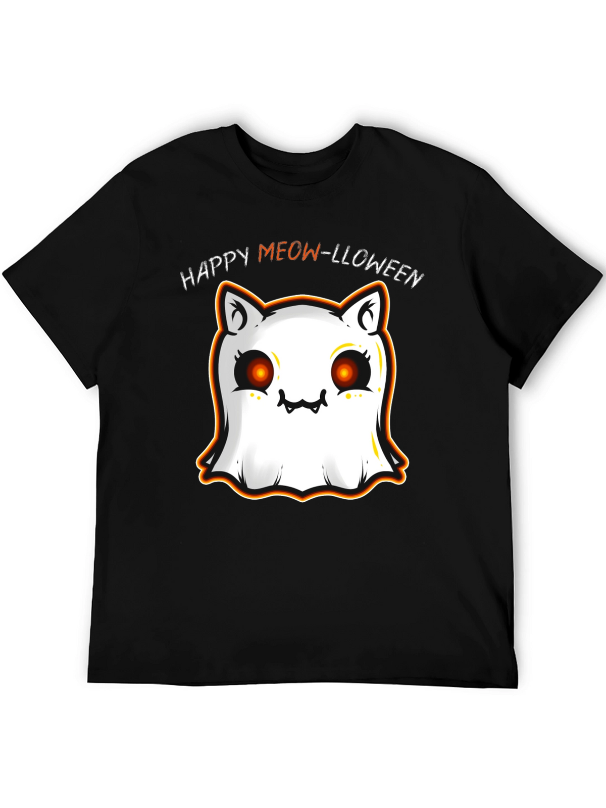 Happy Meow-lloween Cat Ghost Black T-Shirt
