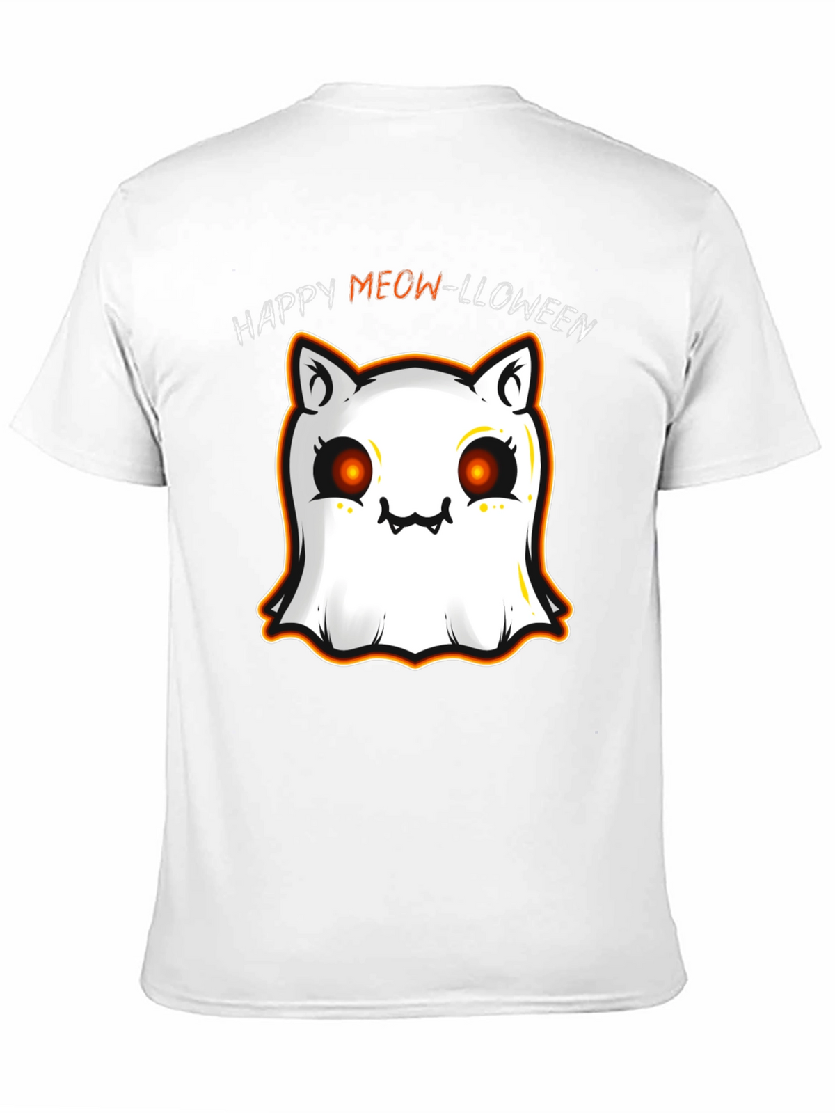 Happy Meow-lloween Cat Ghost Black T-Shirt