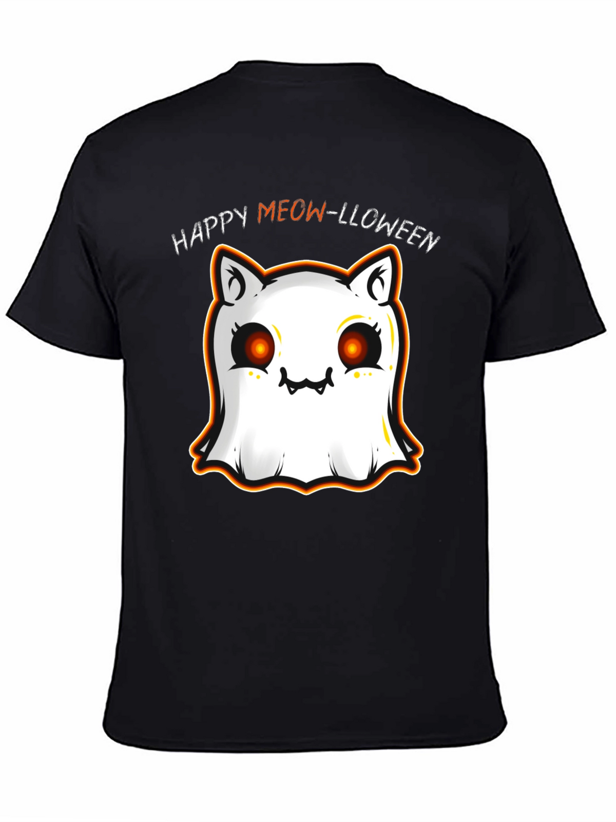Happy Meow-lloween Cat Ghost Black T-Shirt