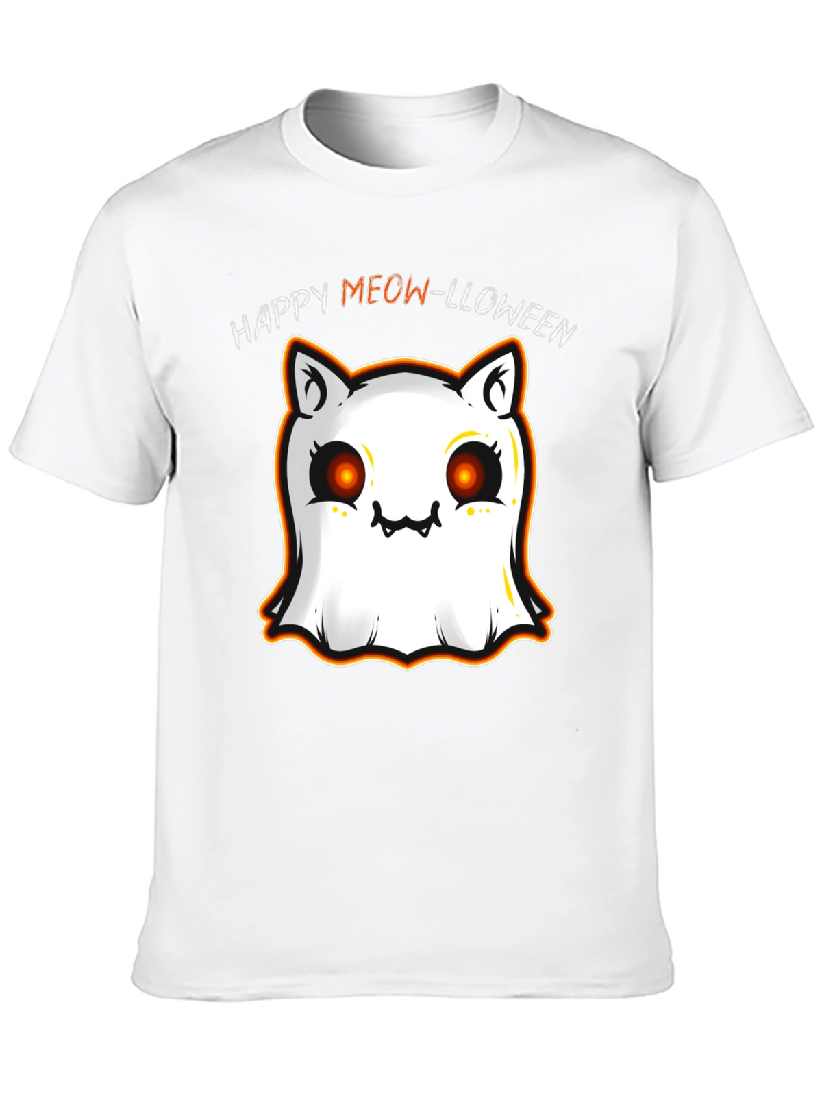 Happy Meow-lloween Cat Ghost Black T-Shirt