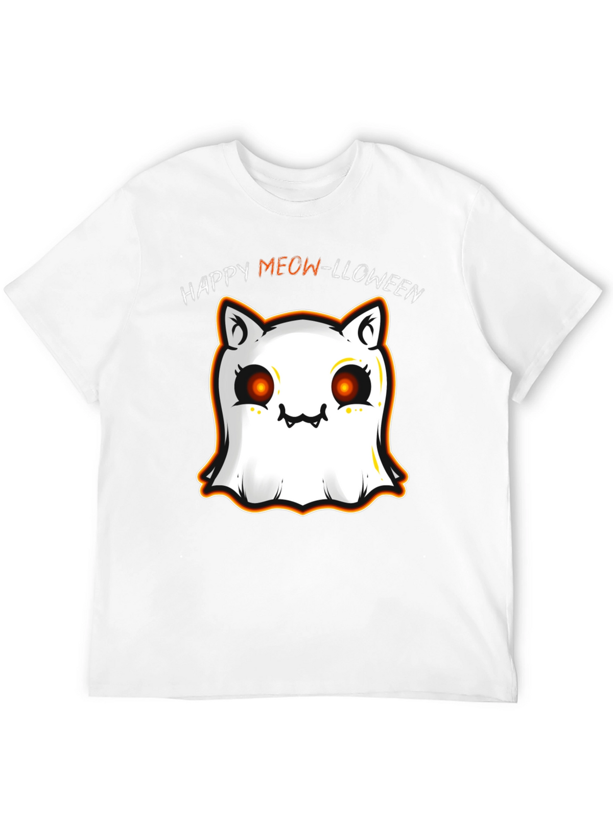 Happy Meow-lloween Cat Ghost Black T-Shirt