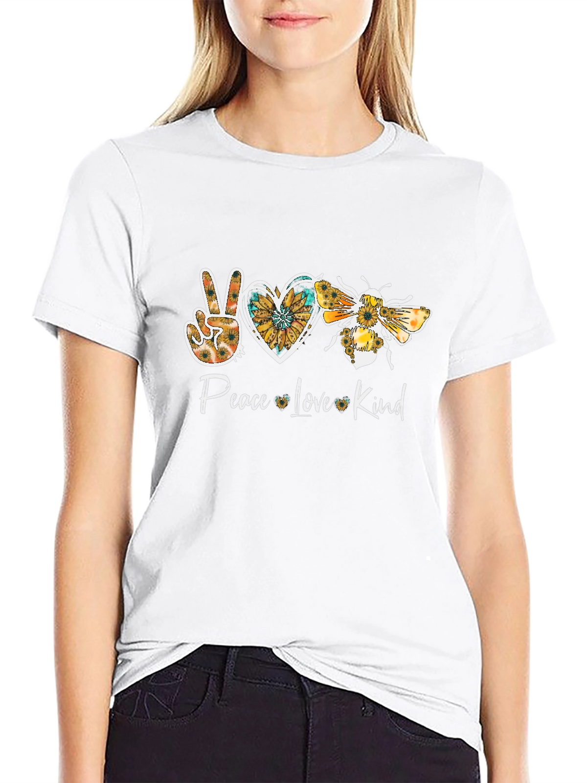 Peace Love Kind Sunflower Graphic T-Shirt