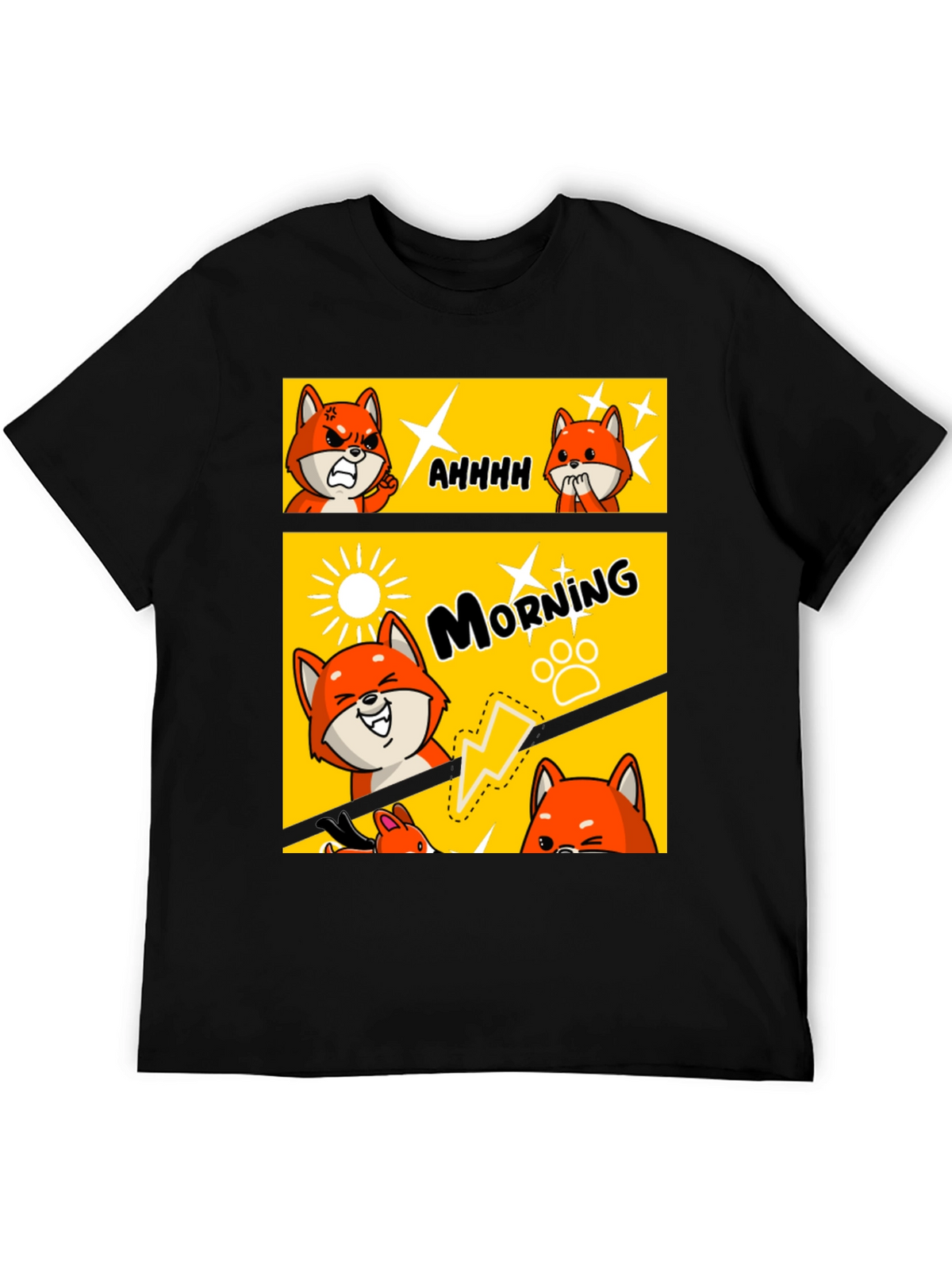 Funny Comic Fox Black T-Shirt