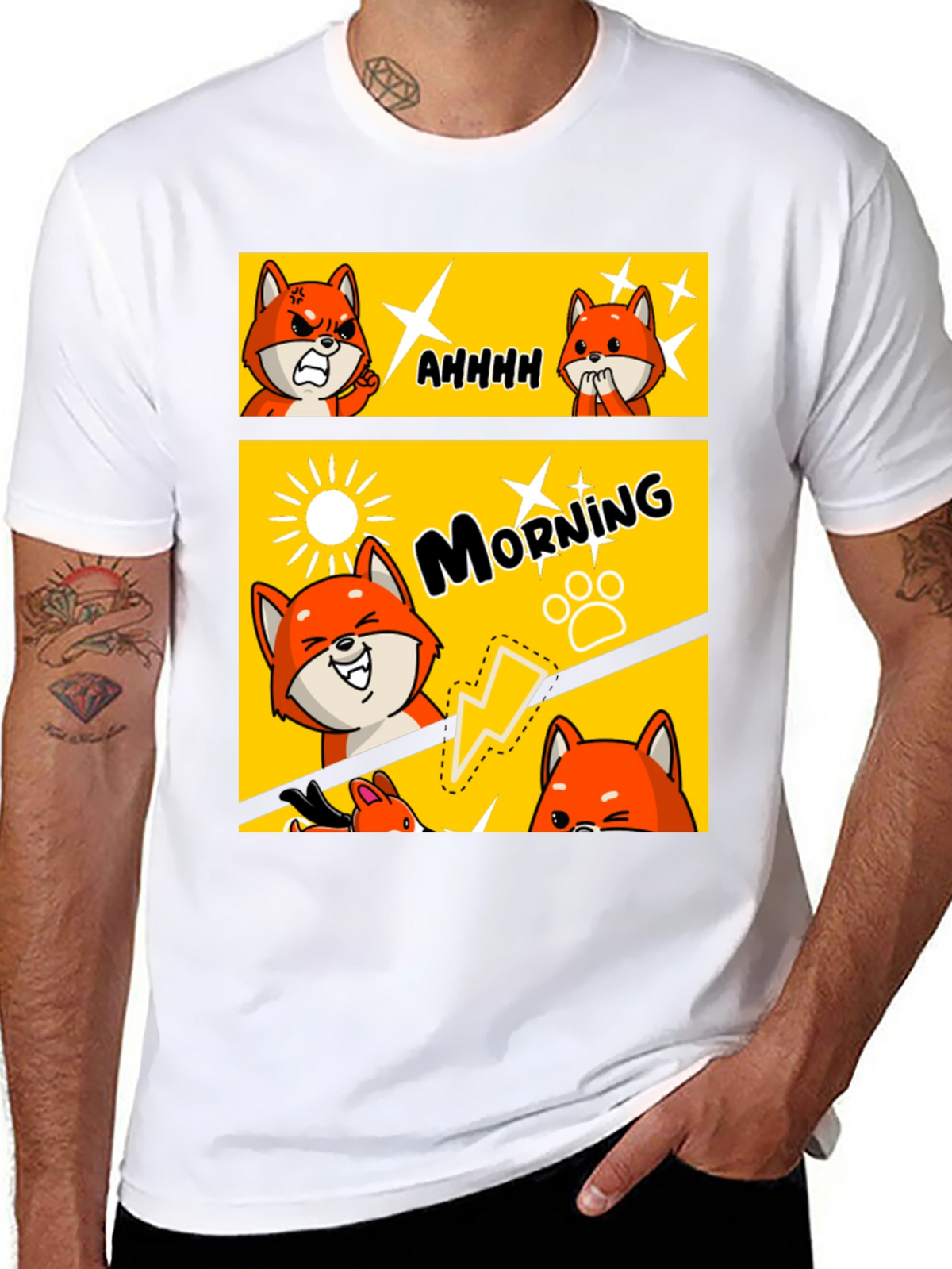 Funny Comic Fox Black T-Shirt