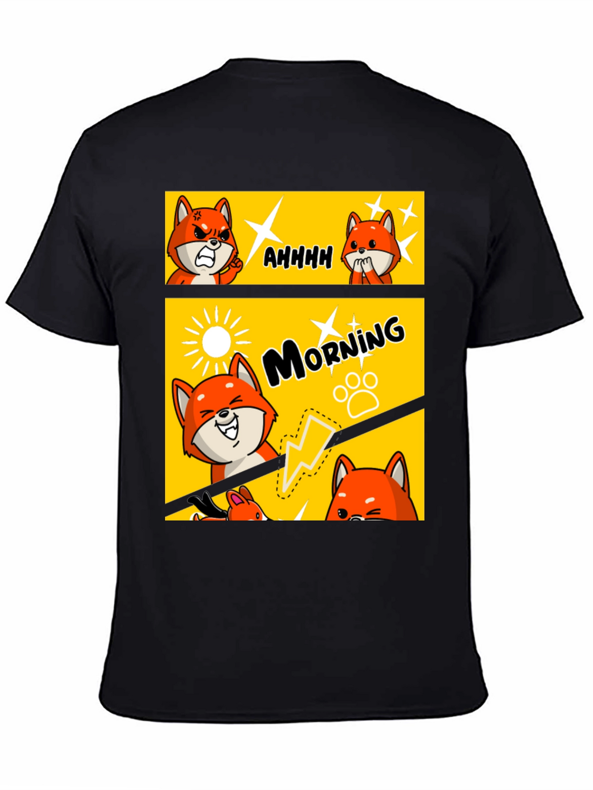 Funny Comic Fox Black T-Shirt