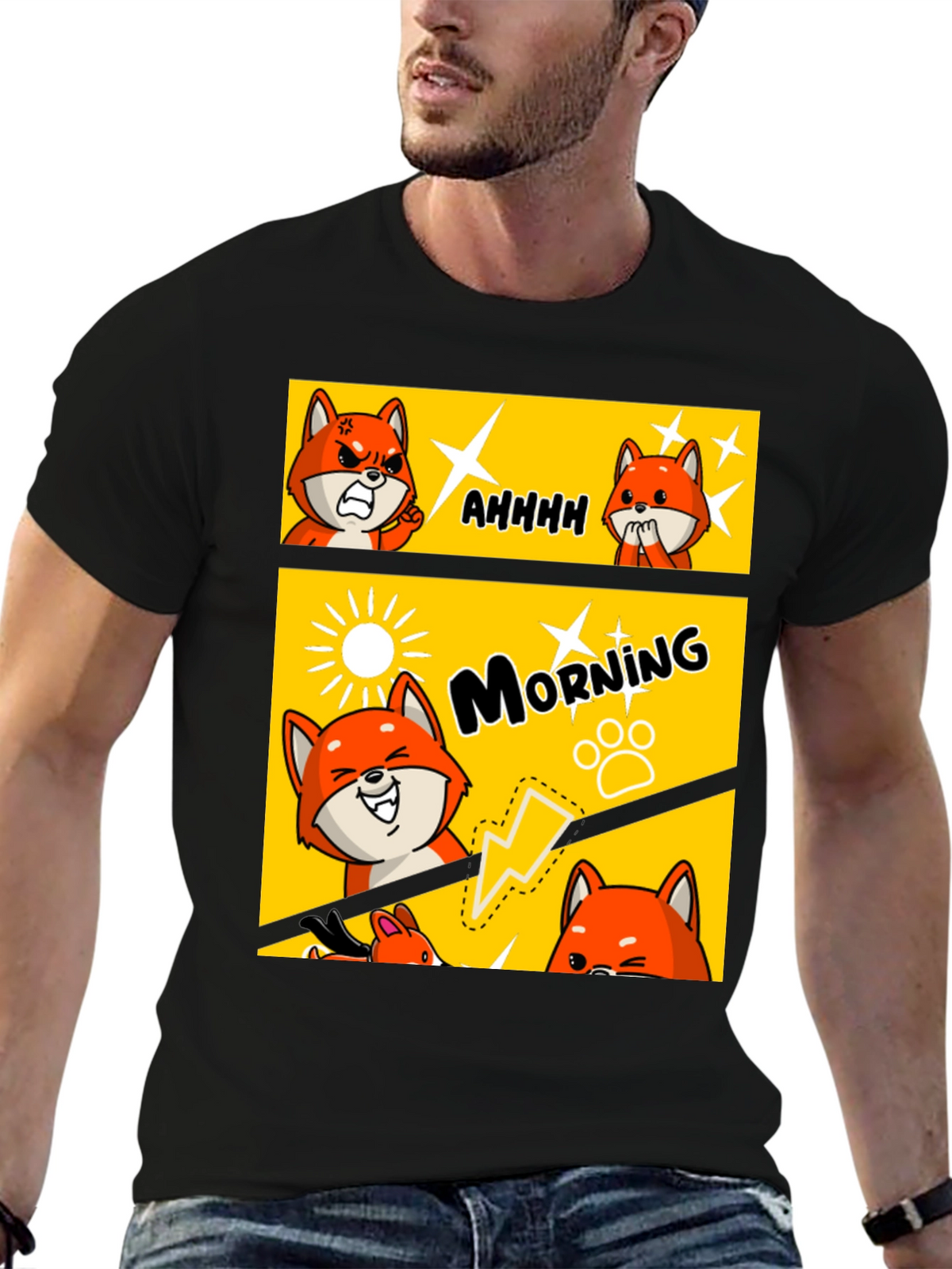 Funny Comic Fox Black T-Shirt
