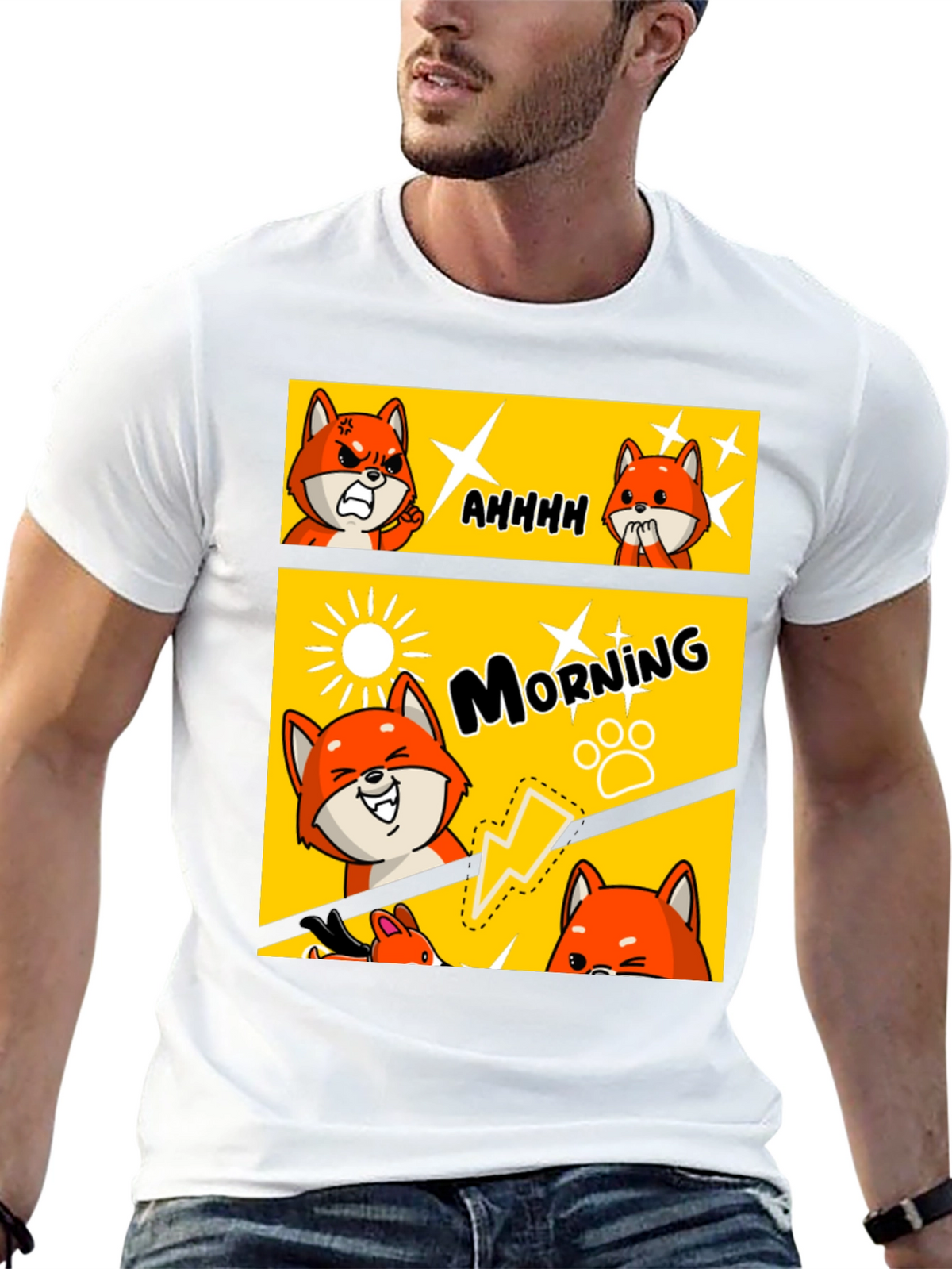 Funny Comic Fox Black T-Shirt