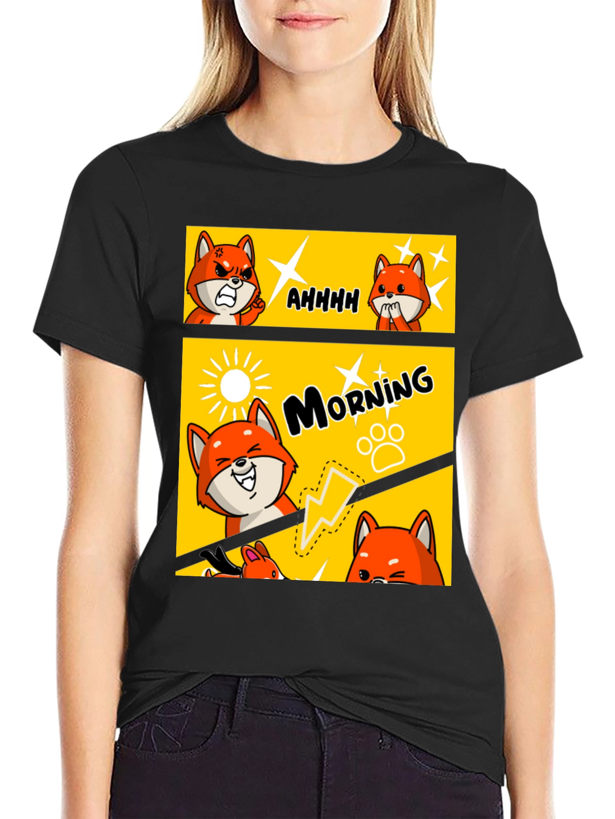Funny Comic Fox Black T-Shirt