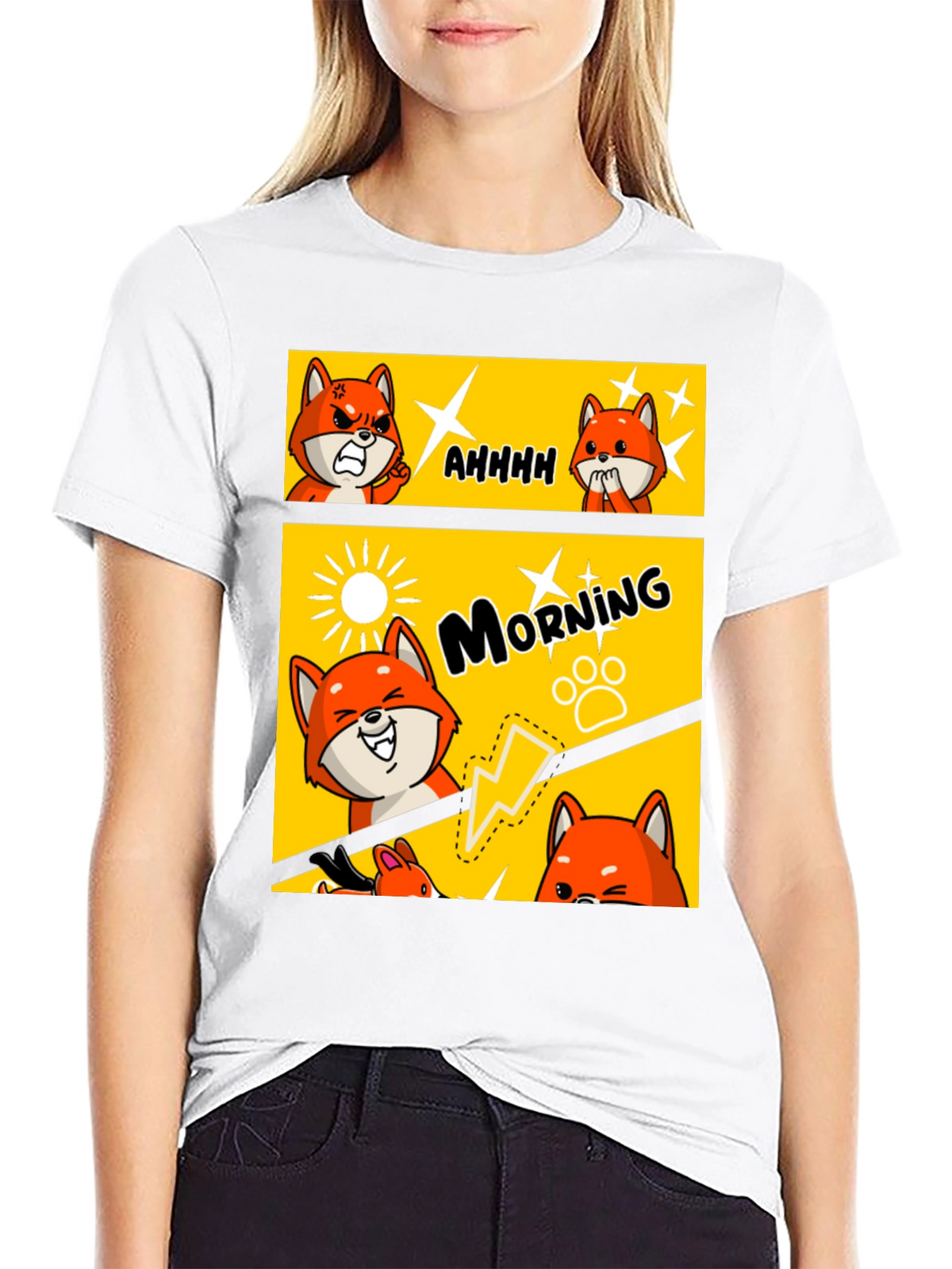 Funny Comic Fox Black T-Shirt