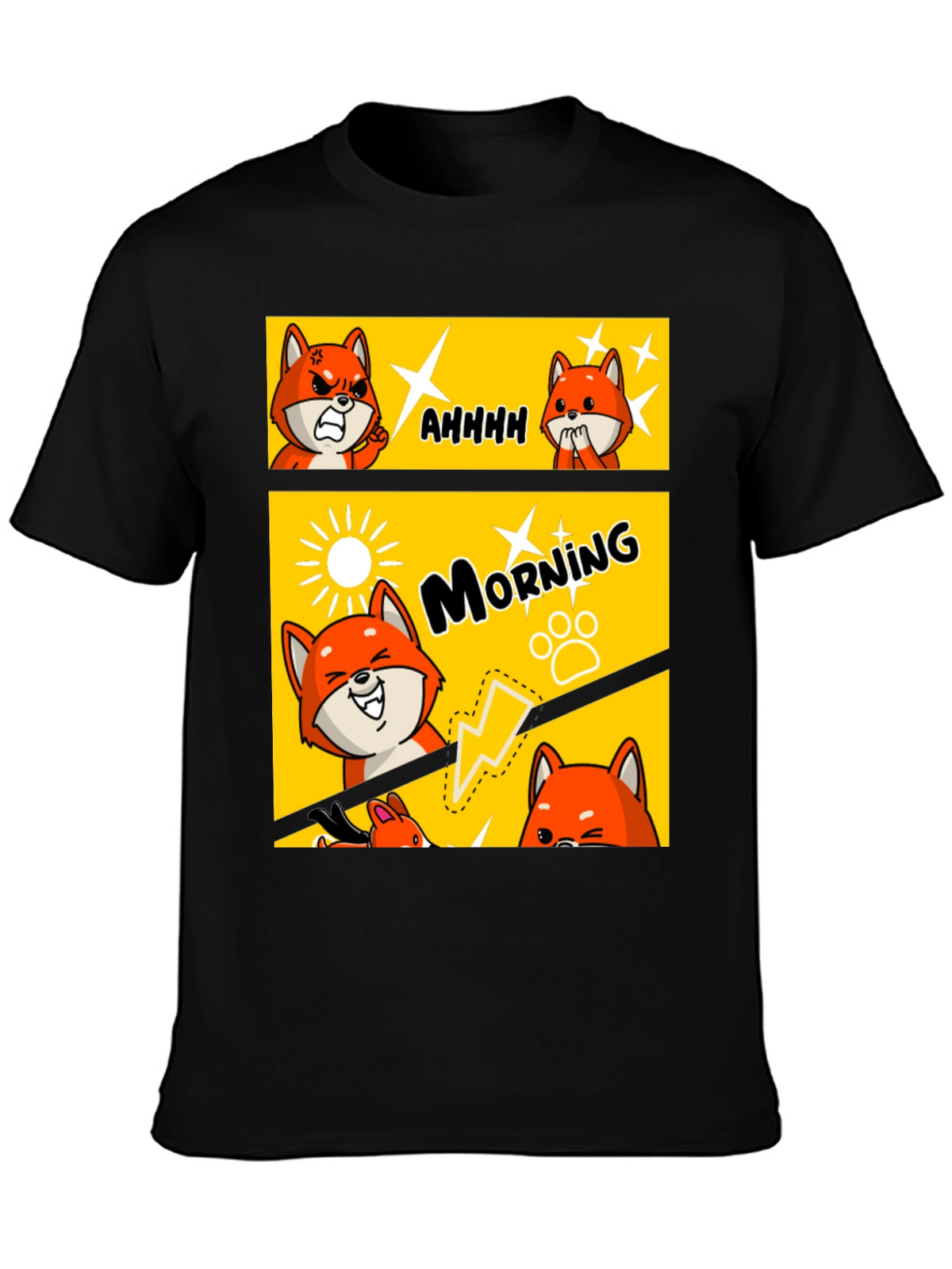 Funny Comic Fox Black T-Shirt