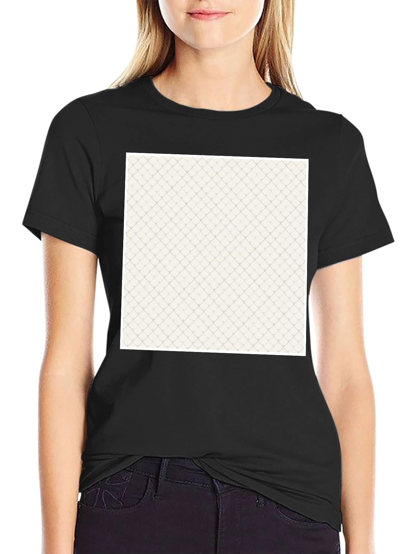 Black Crew Neck Tee with Textured Pattern