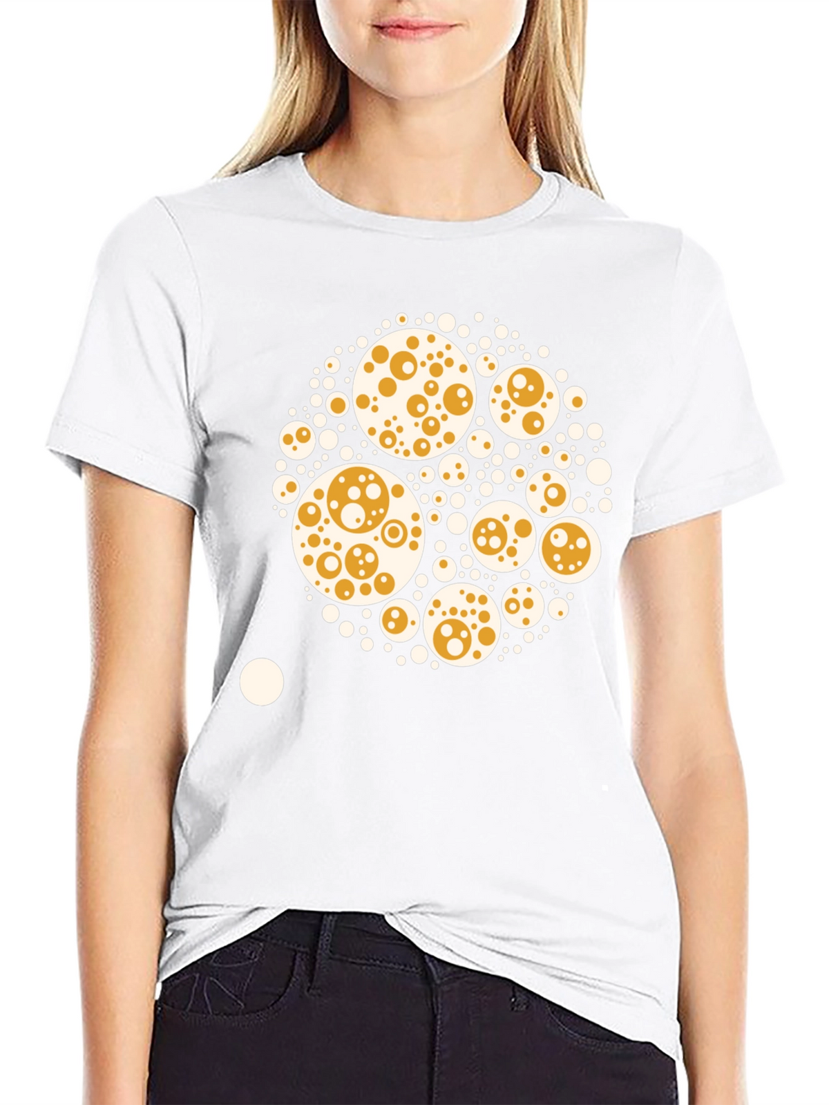 Abstract Circle Print Black Cotton Tee