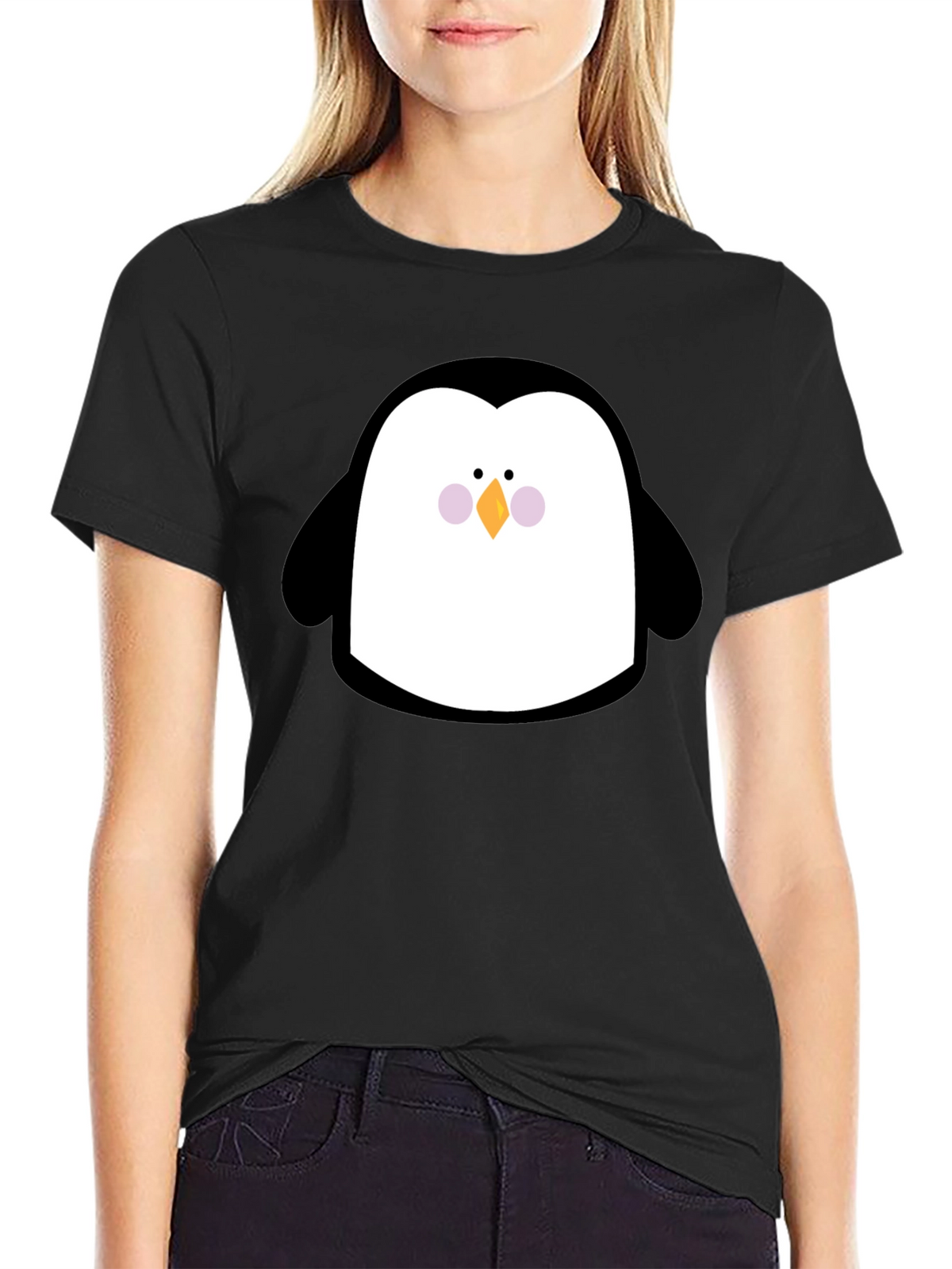 Cute Penguin Graphic Print Black T-Shirt