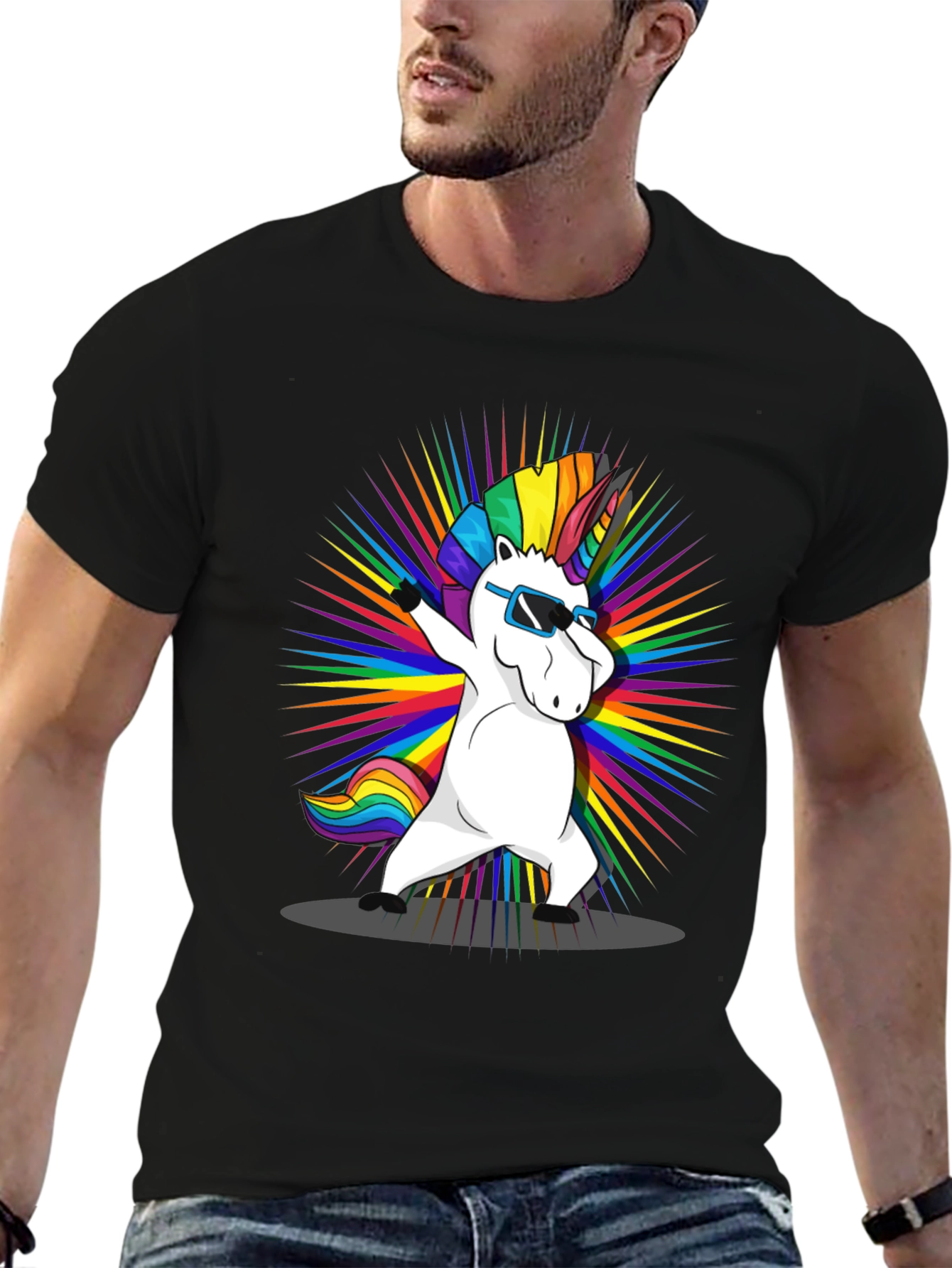 Dabbing Unicorn Rainbow Graphic T-Shirt