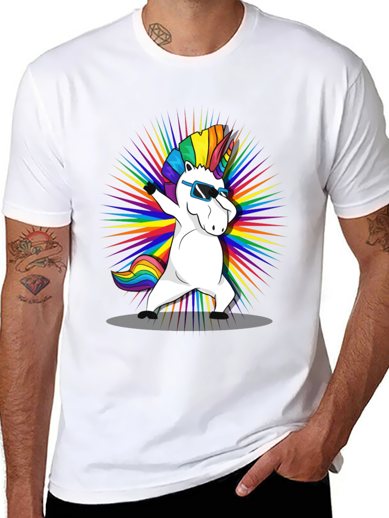 Dabbing Unicorn Rainbow Graphic T-Shirt