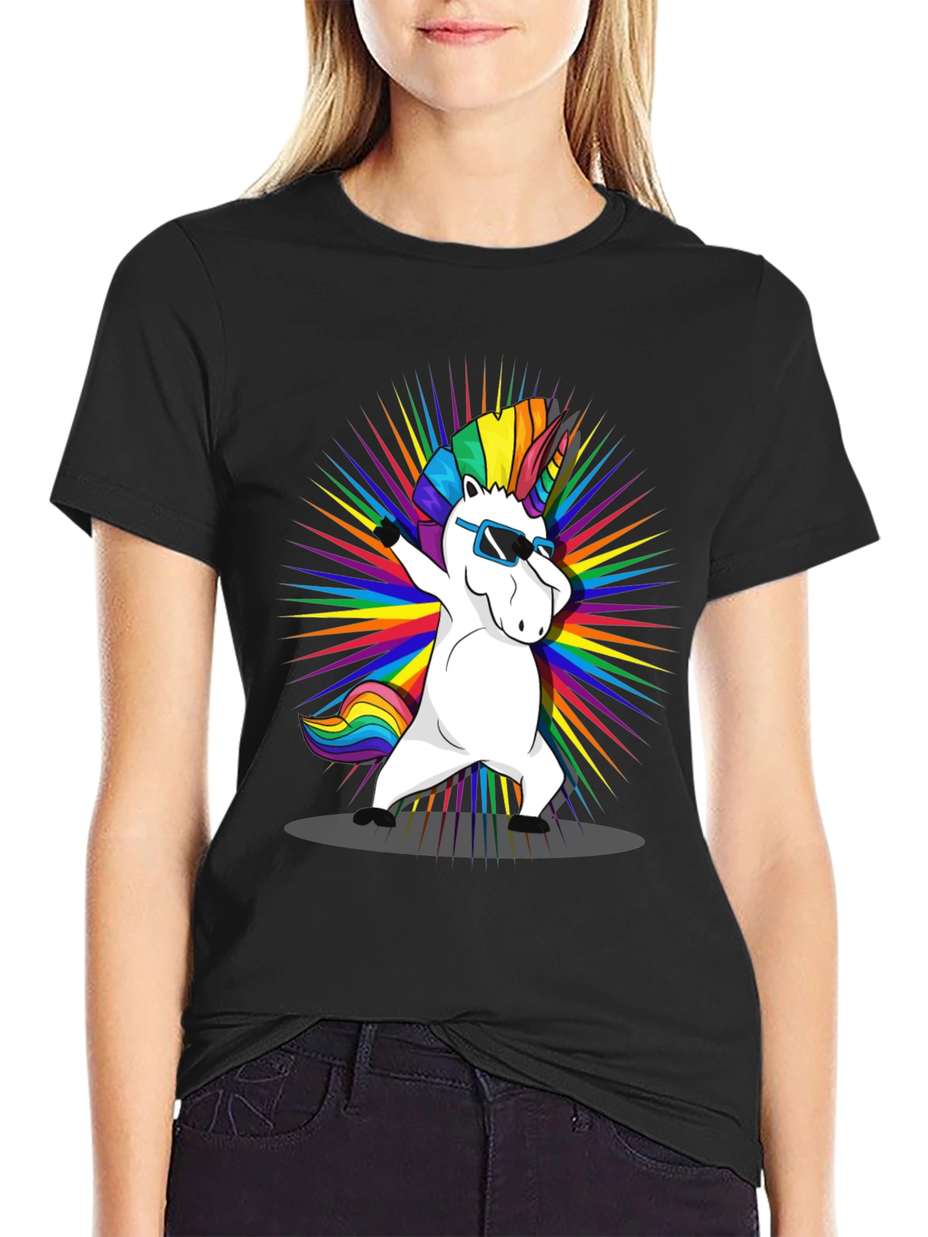 Dabbing Unicorn Rainbow Graphic T-Shirt