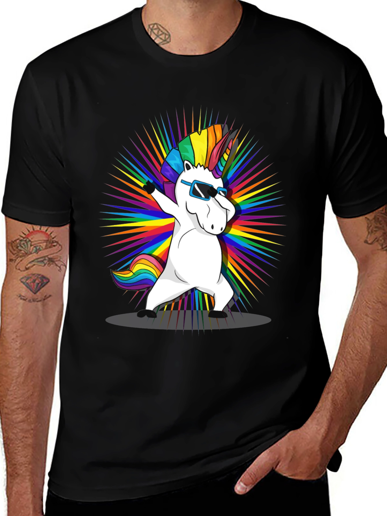 Dabbing Unicorn Rainbow Graphic T-Shirt
