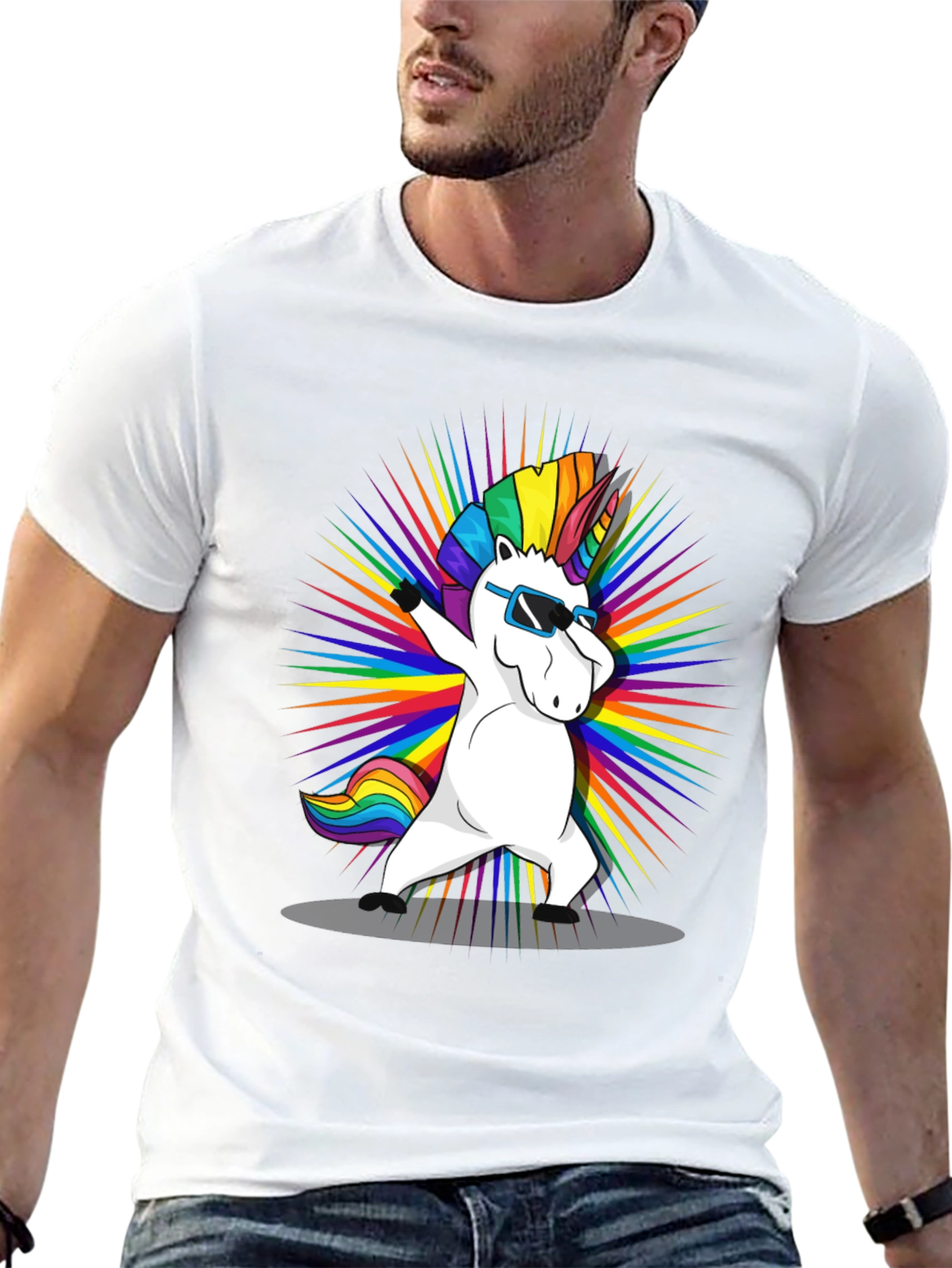 Dabbing Unicorn Rainbow Graphic T-Shirt
