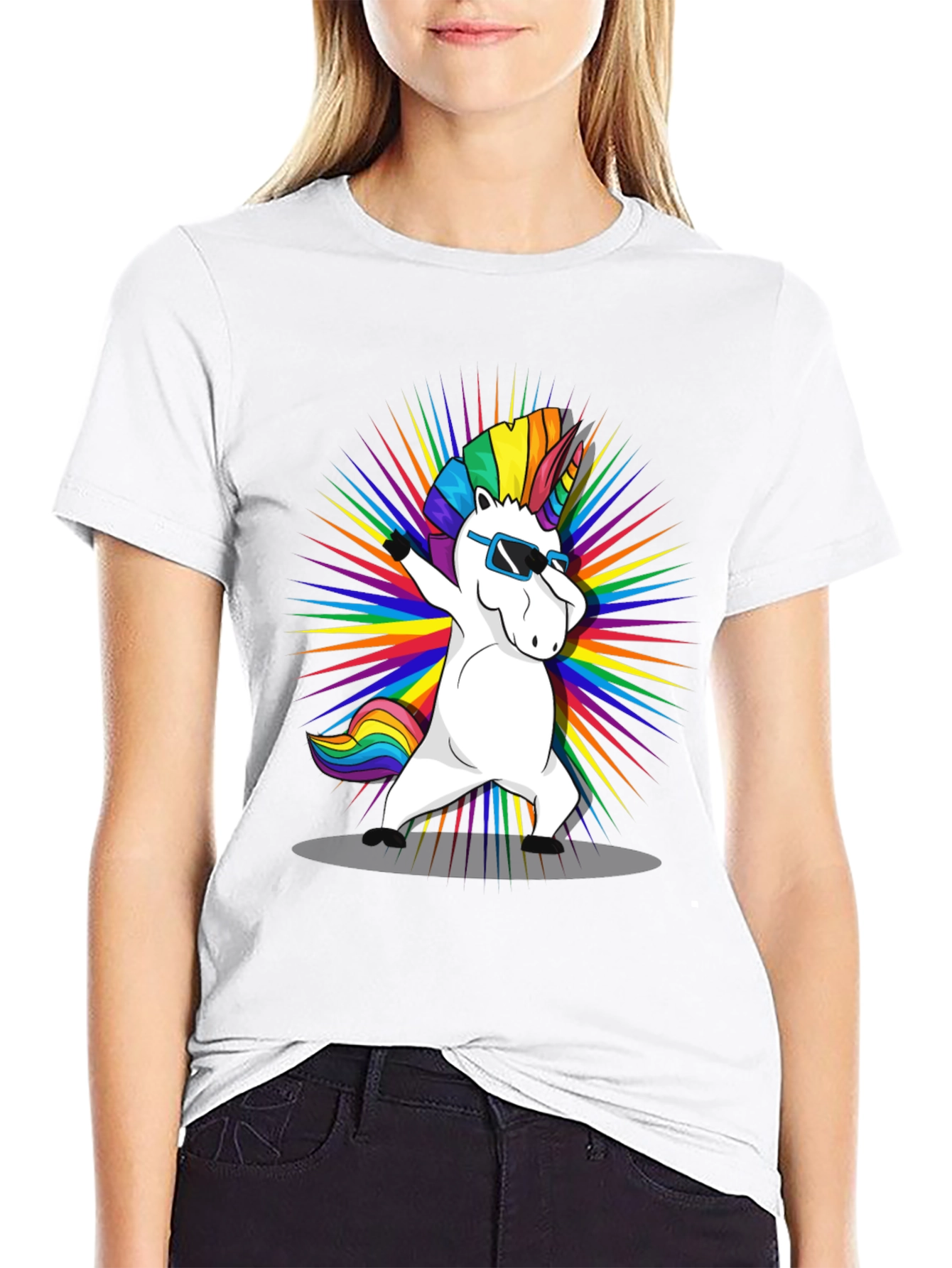 Dabbing Unicorn Rainbow Graphic T-Shirt