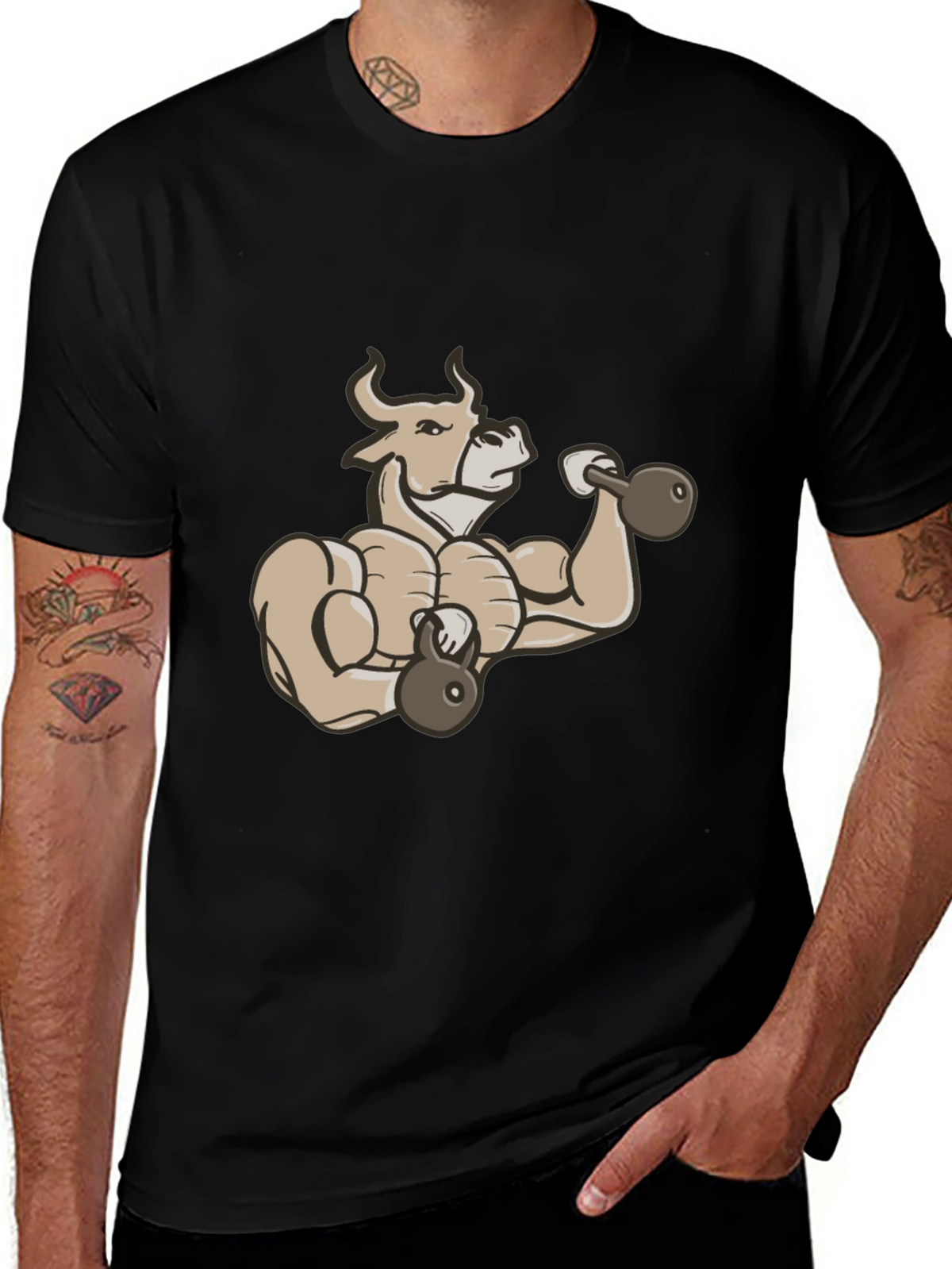 Muscular Bull Workout Graphic T-Shirt