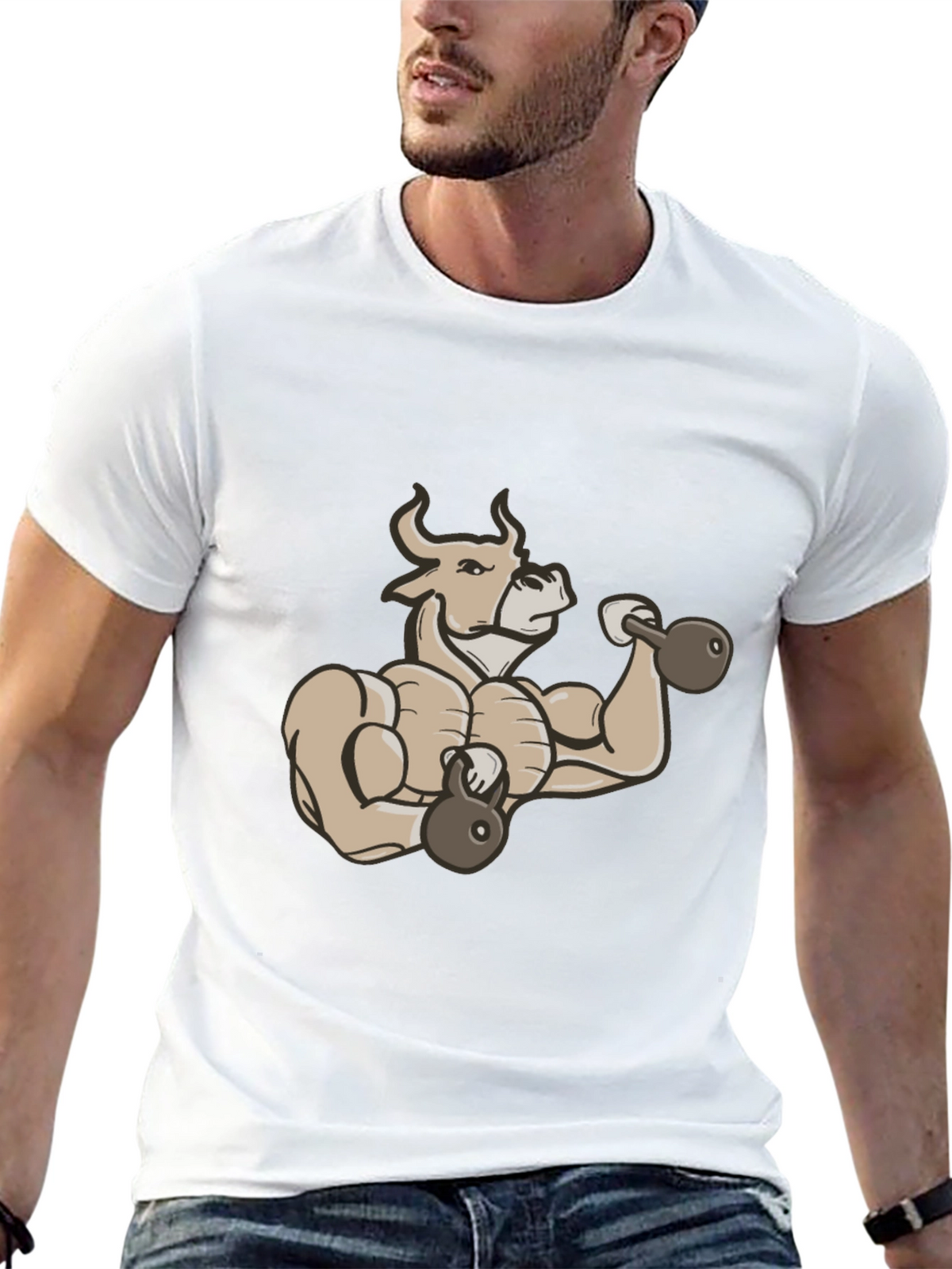 Muscular Bull Workout Graphic T-Shirt