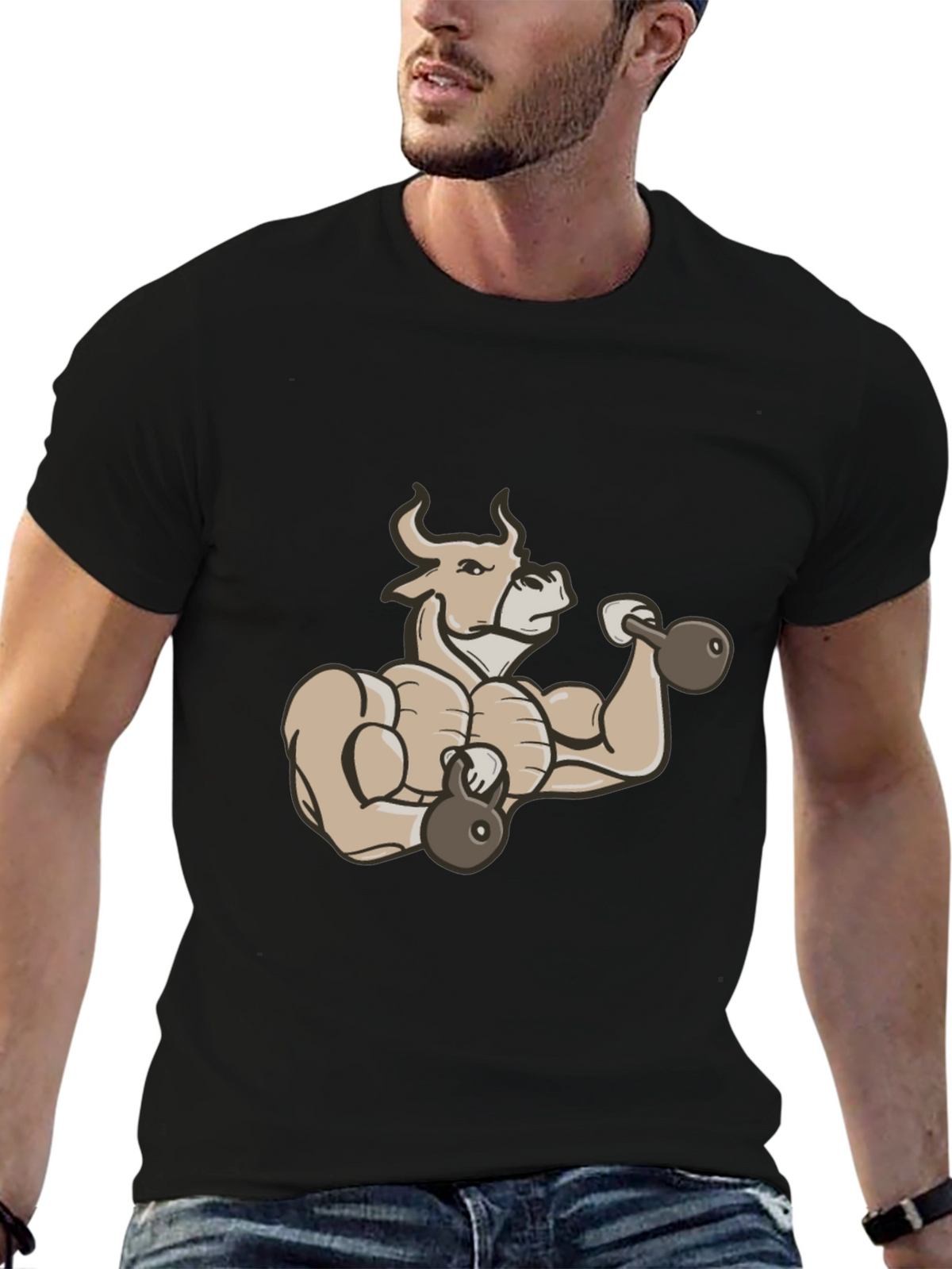 Muscular Bull Workout Graphic T-Shirt
