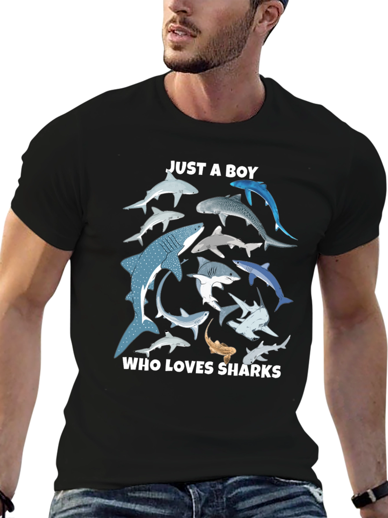 Shark Lover Boys Graphic T-Shirt - Black