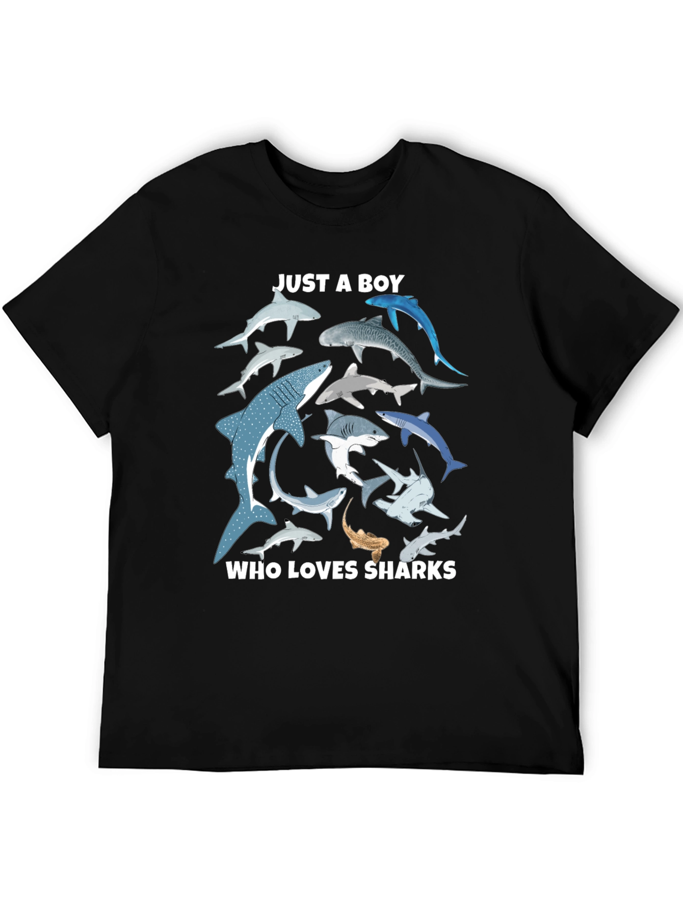 Shark Lover Boys Graphic T-Shirt - Black